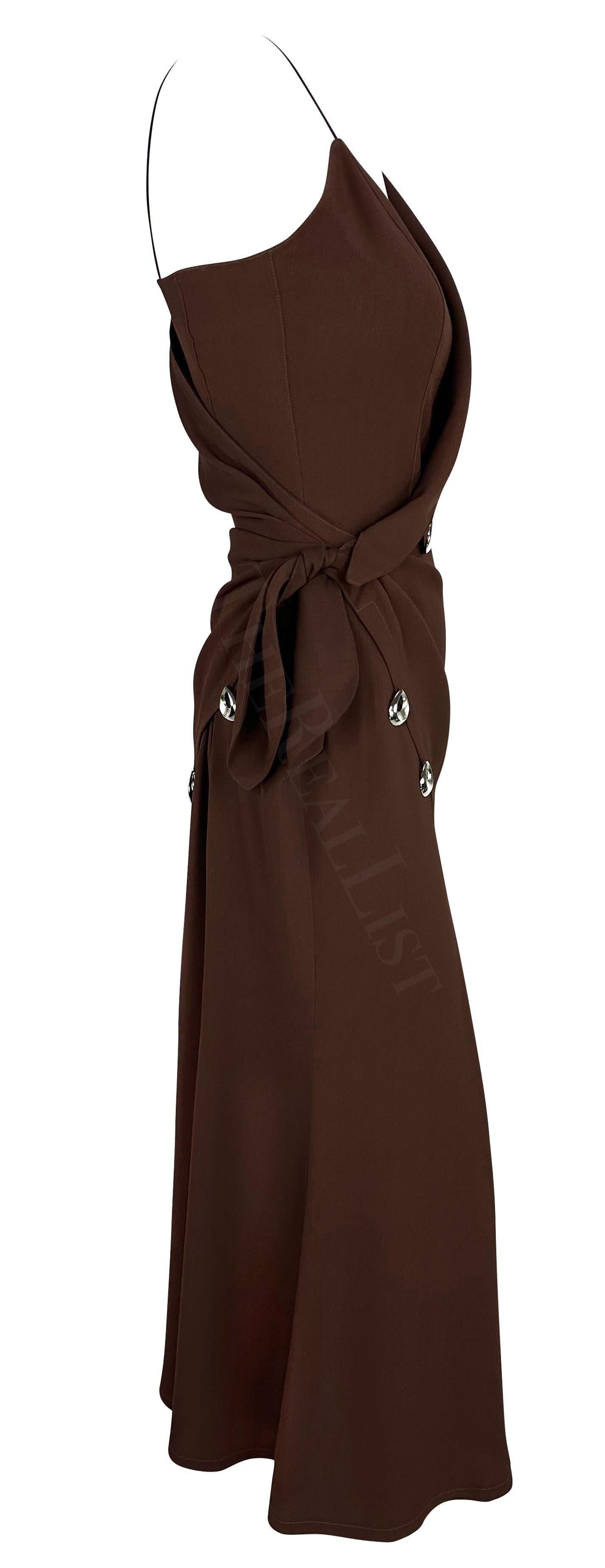 S/S 1998 Thierry Mugler Silver Abstract Pendant Brown Wrap Drape Maxi Dress Pour femmes en vente