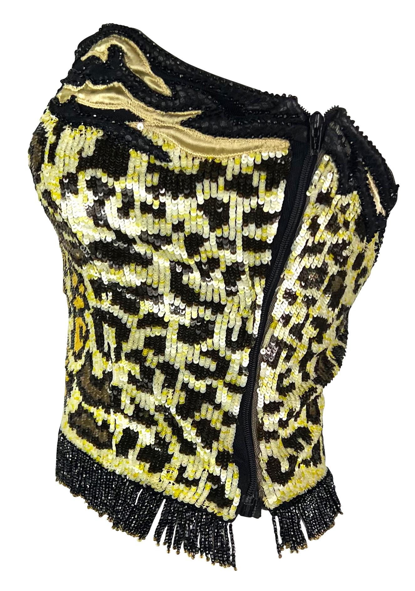 S/S 1998 Valentino Garavani Runway Ad Beaded Sequin Cheetah Print Strapless Top For Sale 6