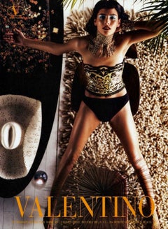 S/S 1998 Valentino Garavani Runway Ad Beaded Sequin Leopard Strapless Top