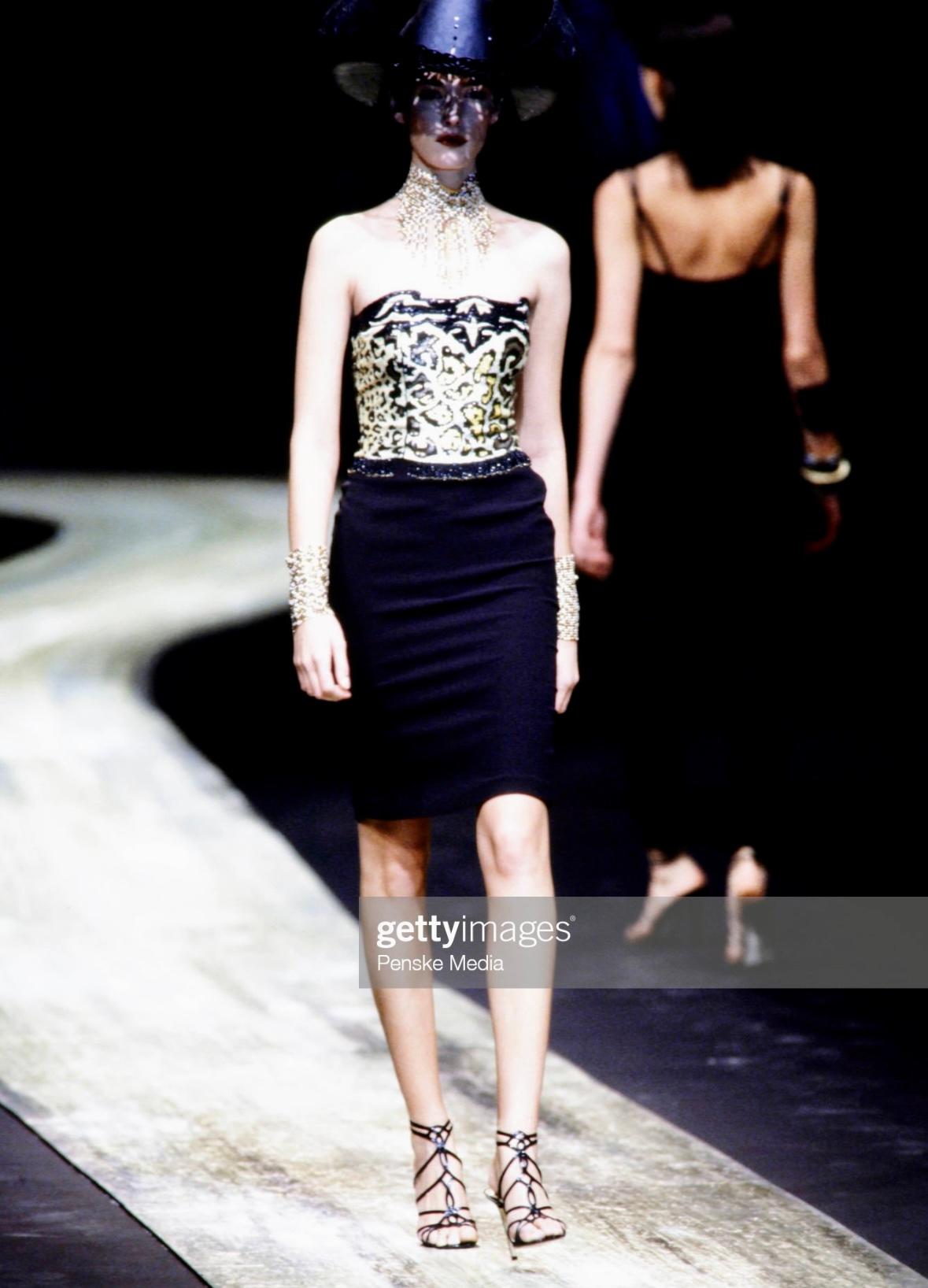 S/S 1998 Valentino Garavani Runway Ad Beaded Sequin Cheetah Print Strapless Top For Sale 4