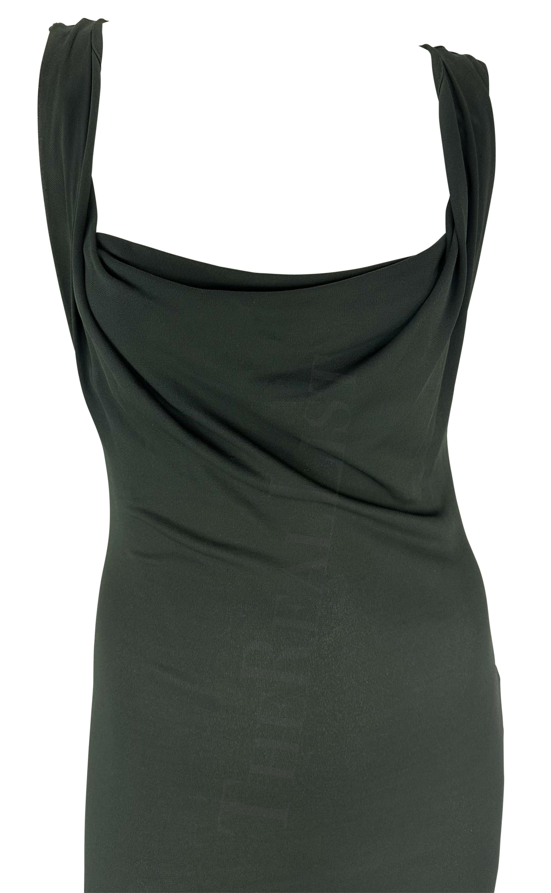 S/S 1998 Vivienne Westwood Couture Dark Green Draped Sheer Bodycon Maxi Dress In Good Condition In West Hollywood, CA
