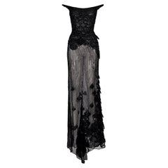S/S 1999 Atelier Versace Haute Couture - Robe noire embellie aux épaules dénudées