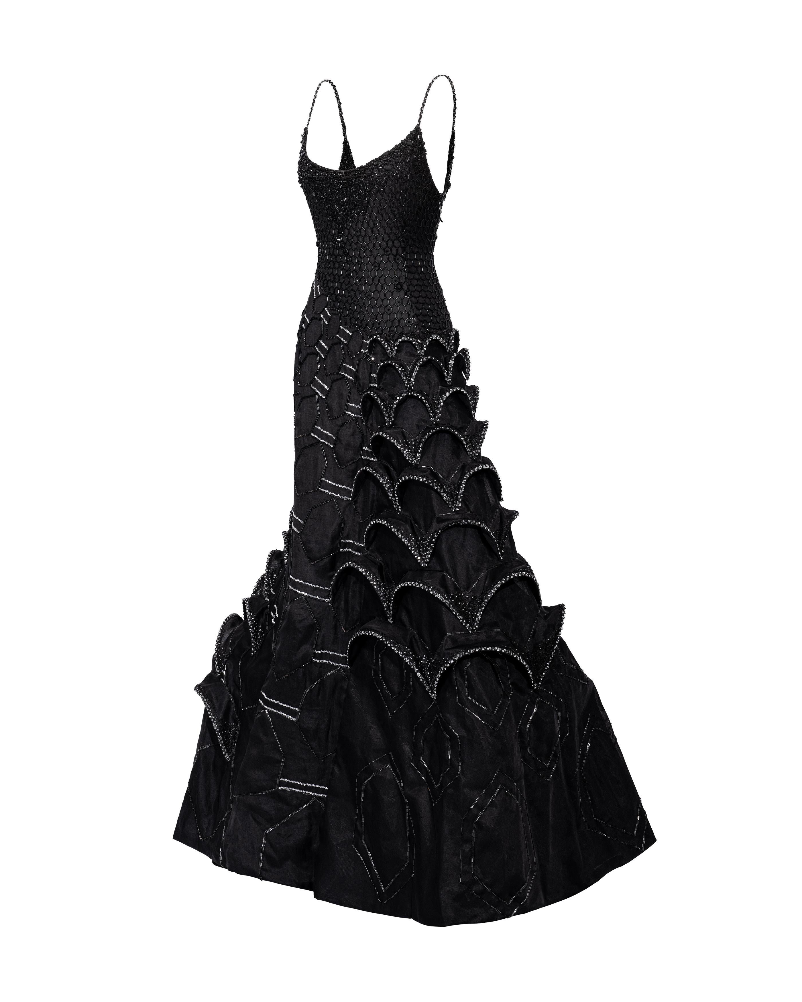S/S 1999 Atelier Versace Haute Couture Black Embellished Sculptural Gown In Good Condition In North Hollywood, CA