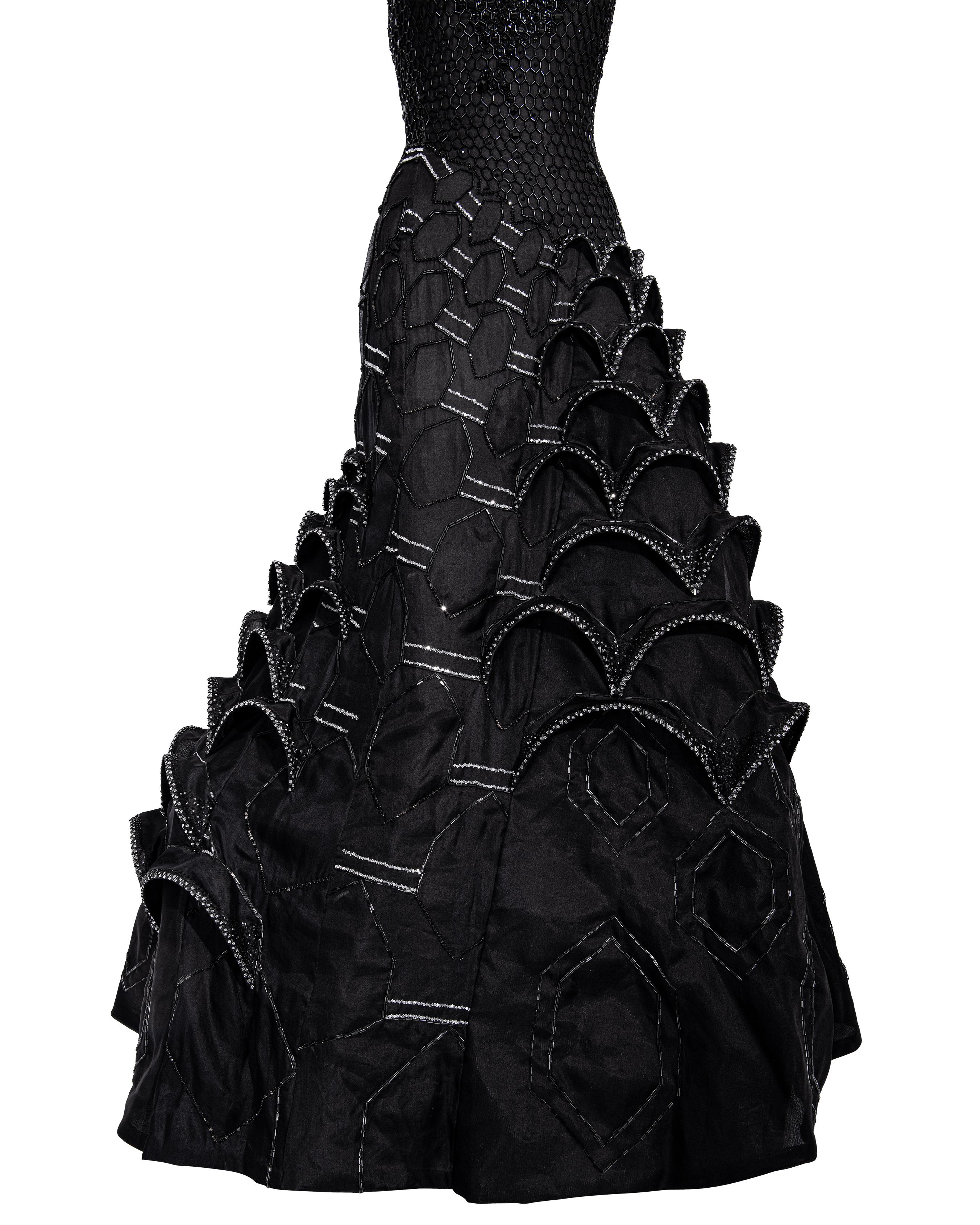 S/S 1999 Atelier Versace Haute Couture Black Embellished Sculptural Gown 5