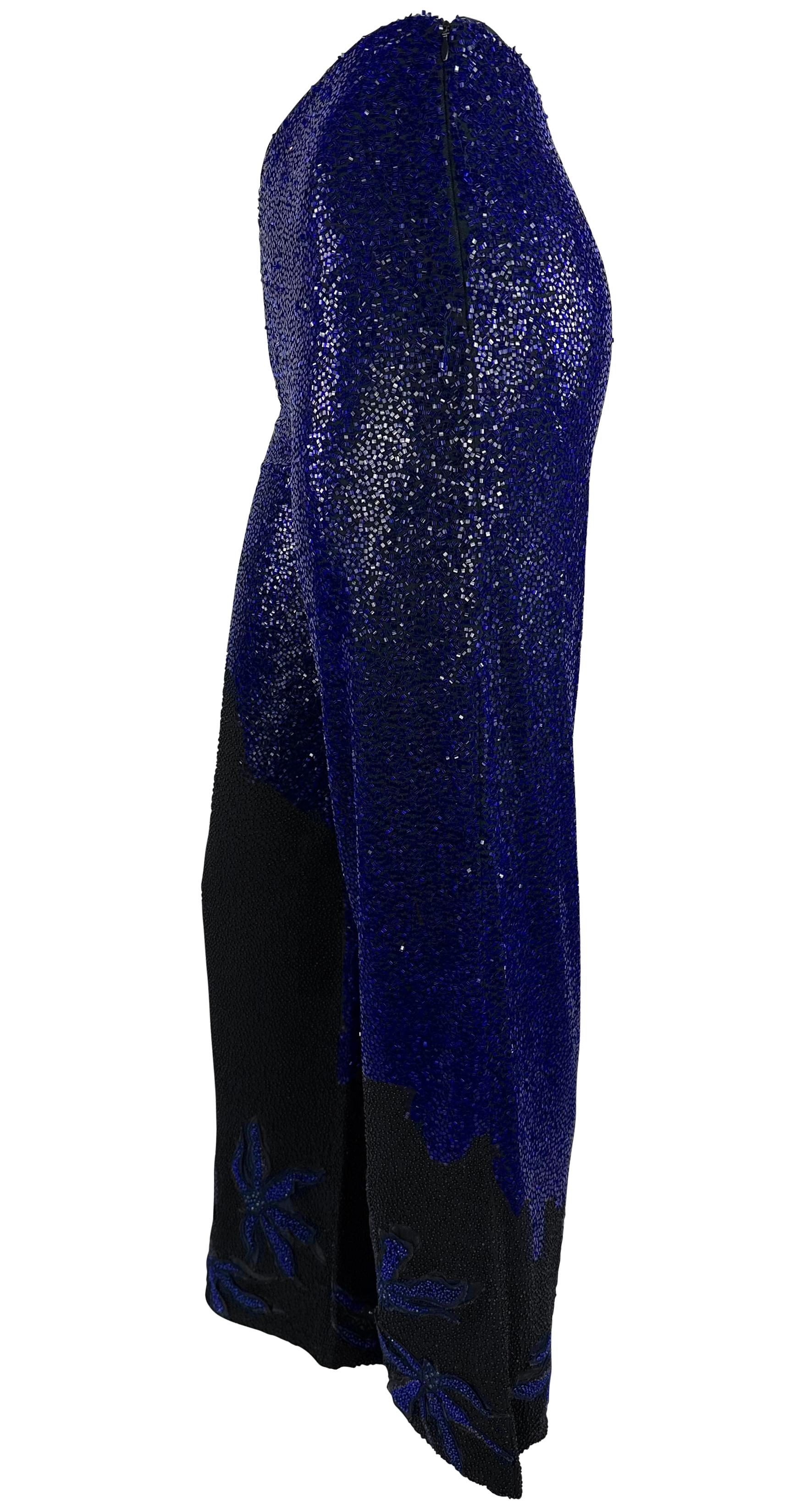 Women's S/S 1999 Atelier Versace Haute Couture Hand-Beaded Blue Floral Wide-Leg Pants For Sale