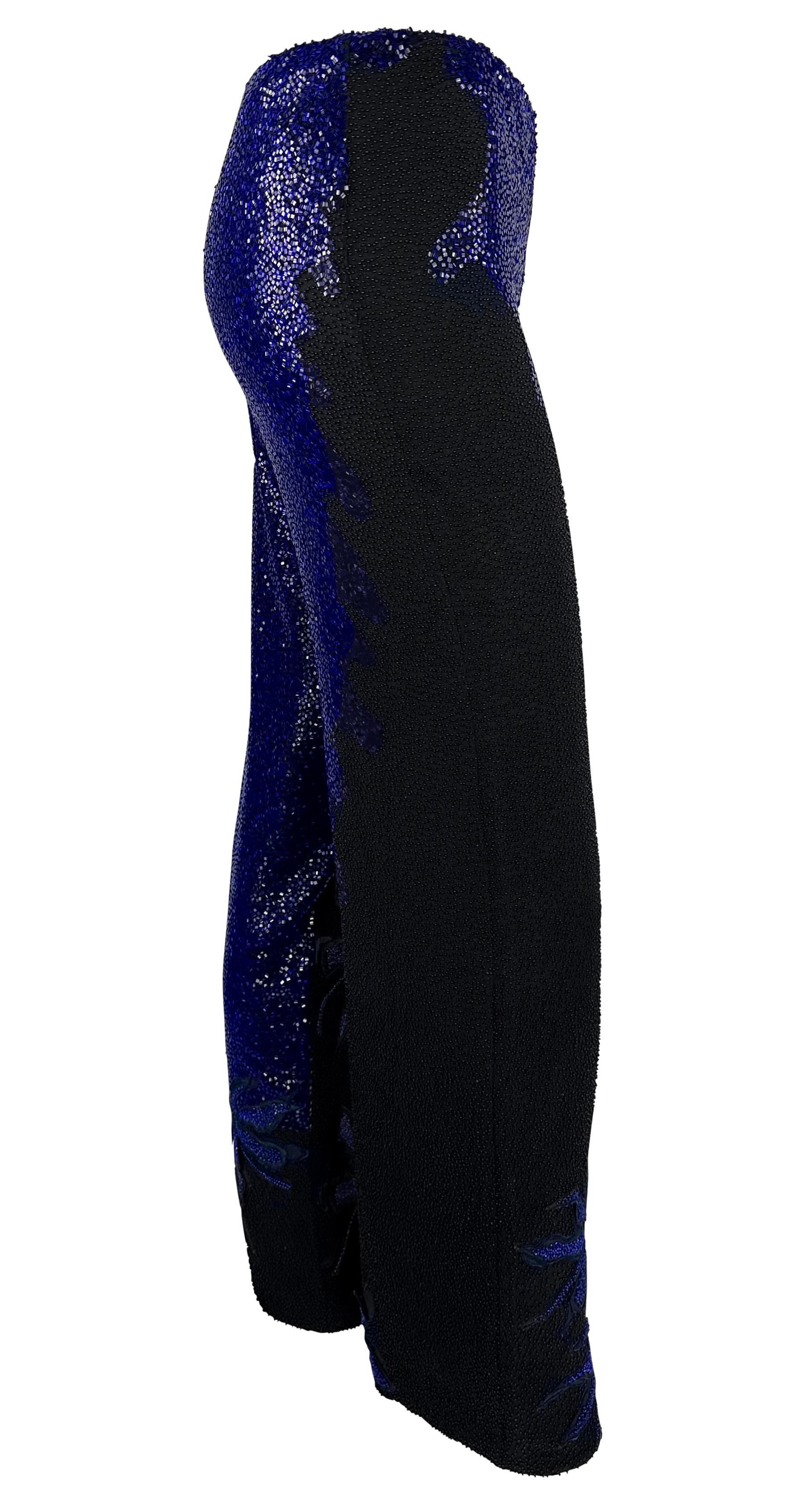 S/S 1999 Atelier Versace Haute Couture Hand-Beaded Blue Floral Wide-Leg Pants For Sale 2