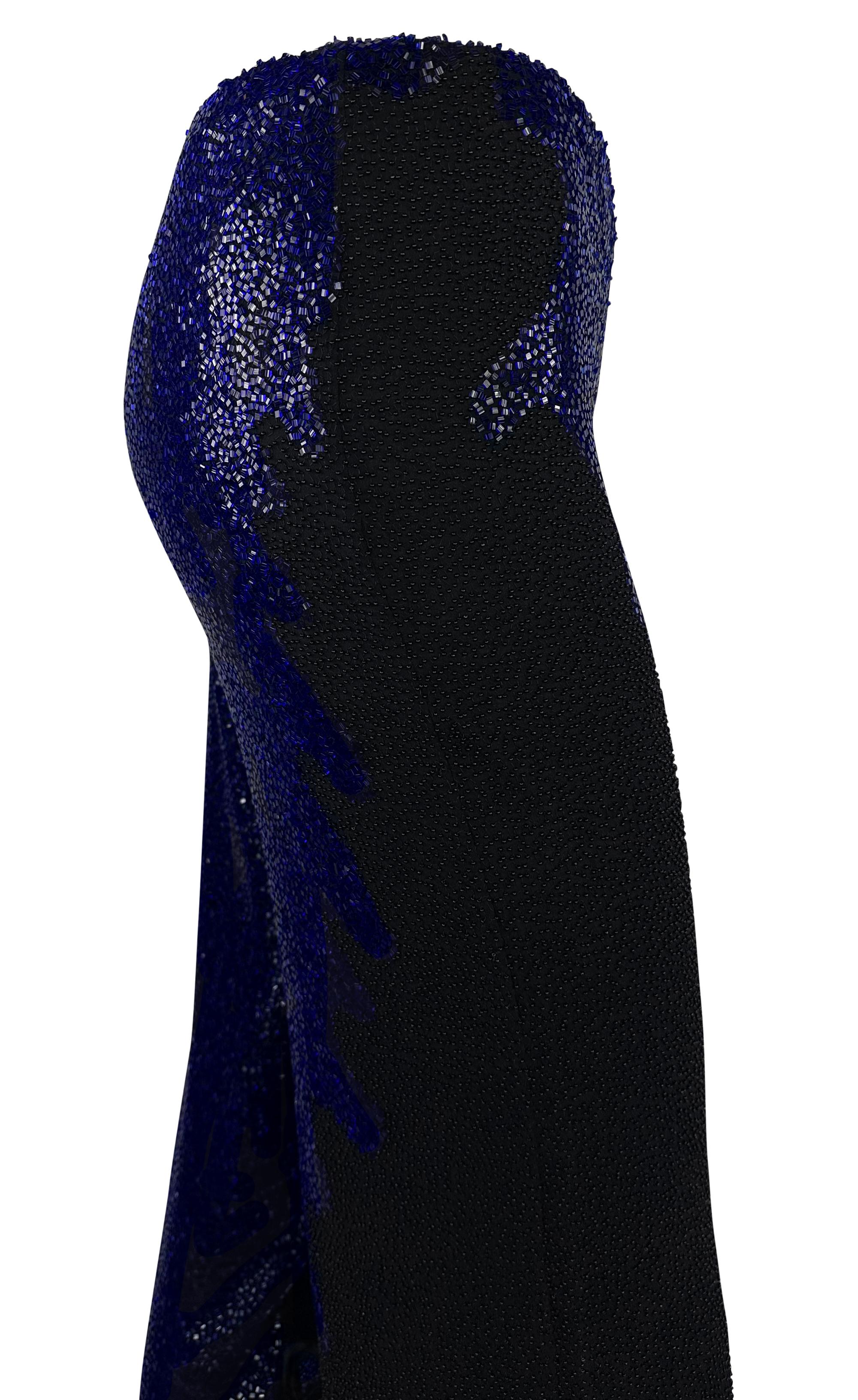 S/S 1999 Atelier Versace Haute Couture Hand-Beaded Blue Floral Wide-Leg Pants For Sale 3