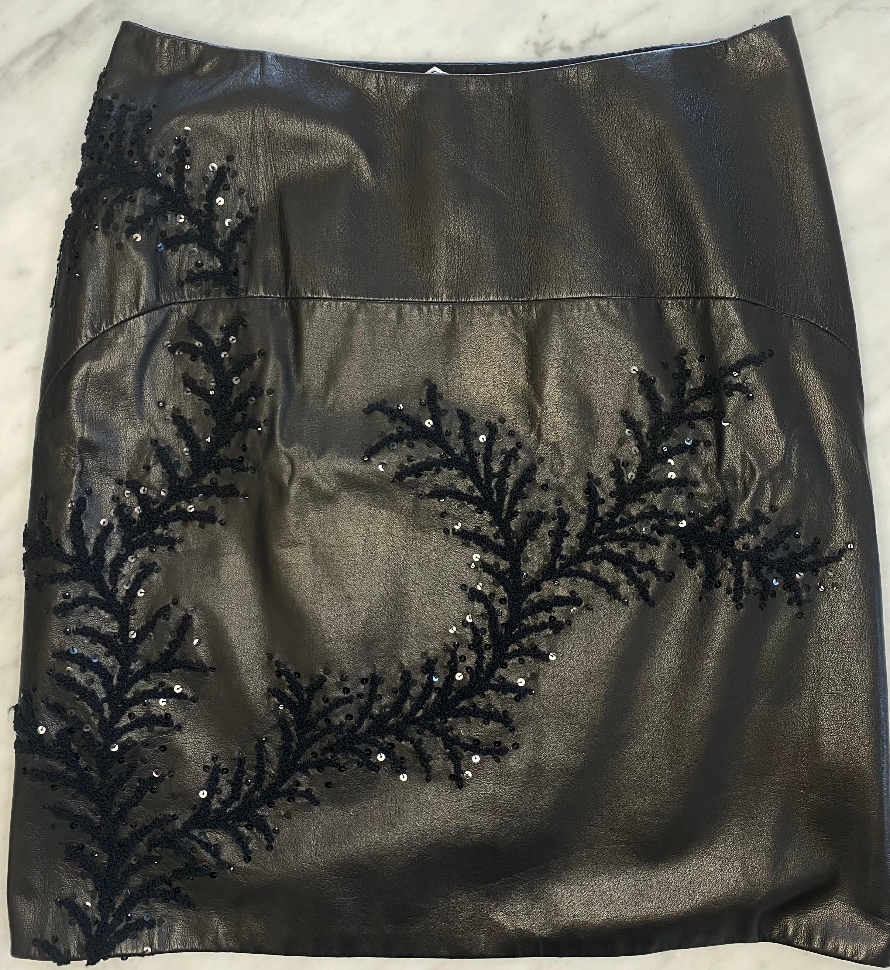 S/S 1999 Atelier Versace Runway Donatella Sequin Embroidered Leather Skirt Set In Good Condition For Sale In West Hollywood, CA