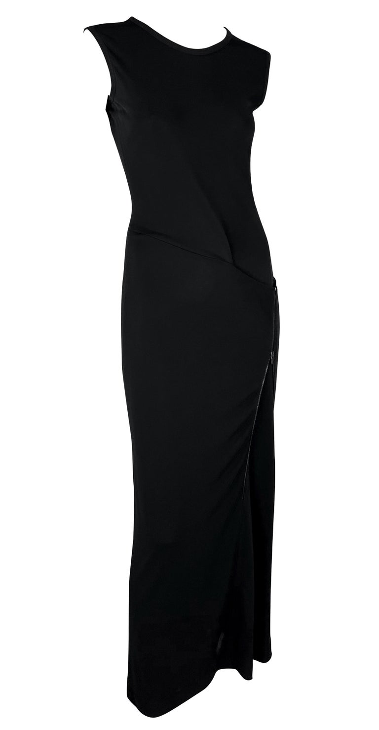 S/S 1999 Calvin Klein Runway Asymmetric Zip Bodycon Sleeveless Black Gown For Sale at 1stDibs S/S 1999 Calvin Klein Runway Asymmetric Zip Bodycon Sleeveless Black Gown For Sale at 1stDibs