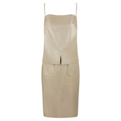 S/S 1999 Chanel by Karl Lagerfeld Shimery Metallic Beige Leather Tank Top Pocket