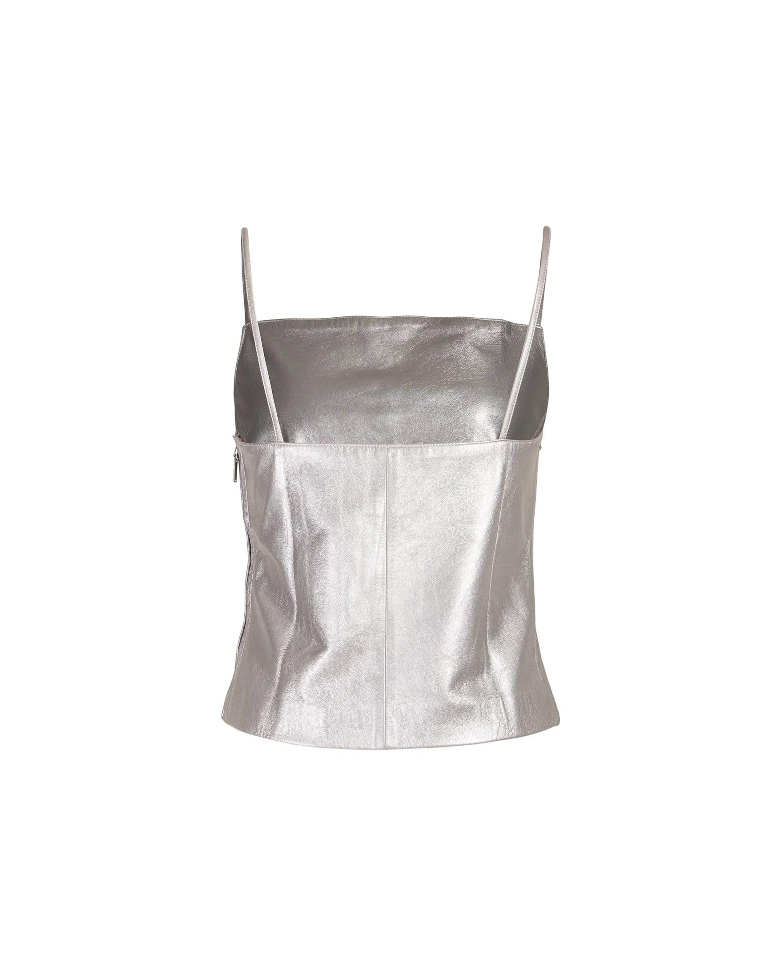 S/S 1999 Chanel Metallic Silver Leather Tank Top In Excellent Condition In North Hollywood, CA