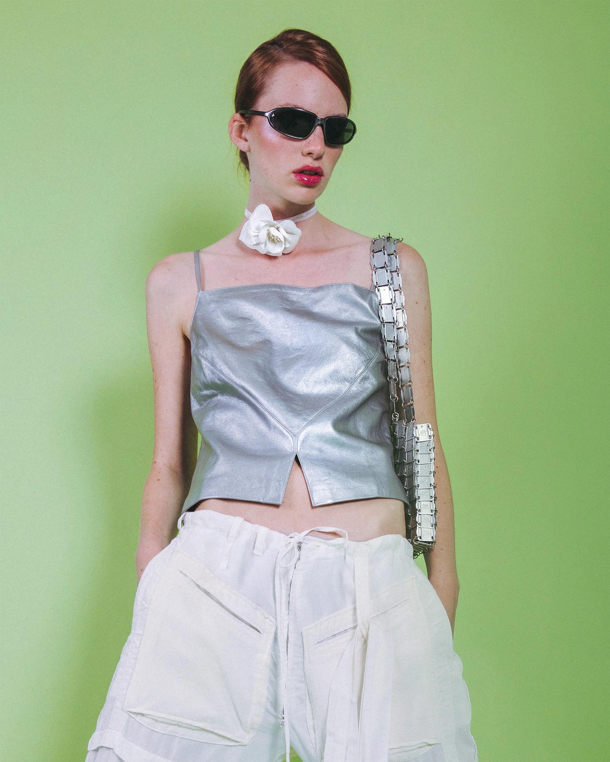 S/S 1999 Chanel Metallic Silver Leather Tank Top 1