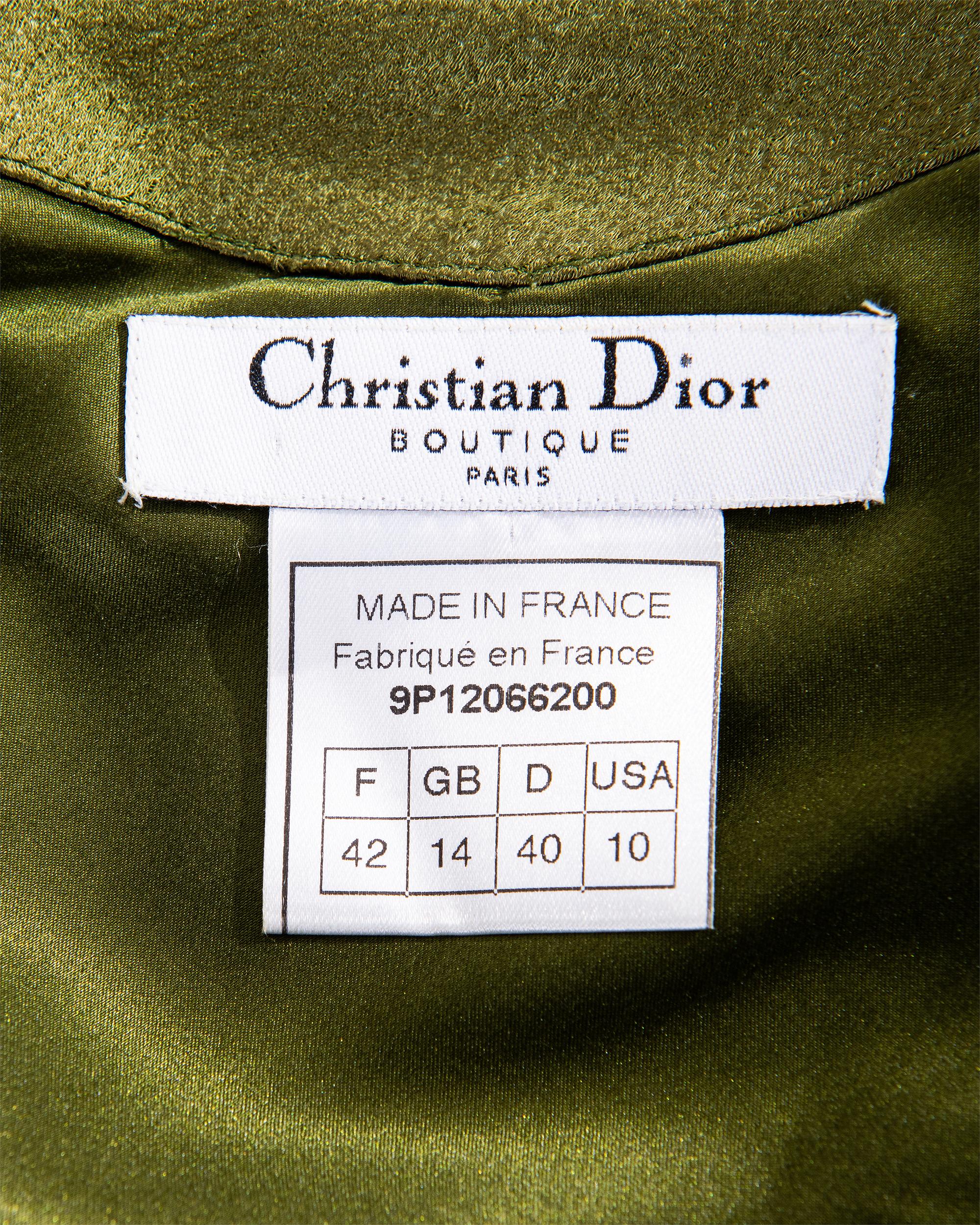 S/S 1999 Christian Dior by John Galliano Olive Green Bias Cut Slip Gown For Sale 7