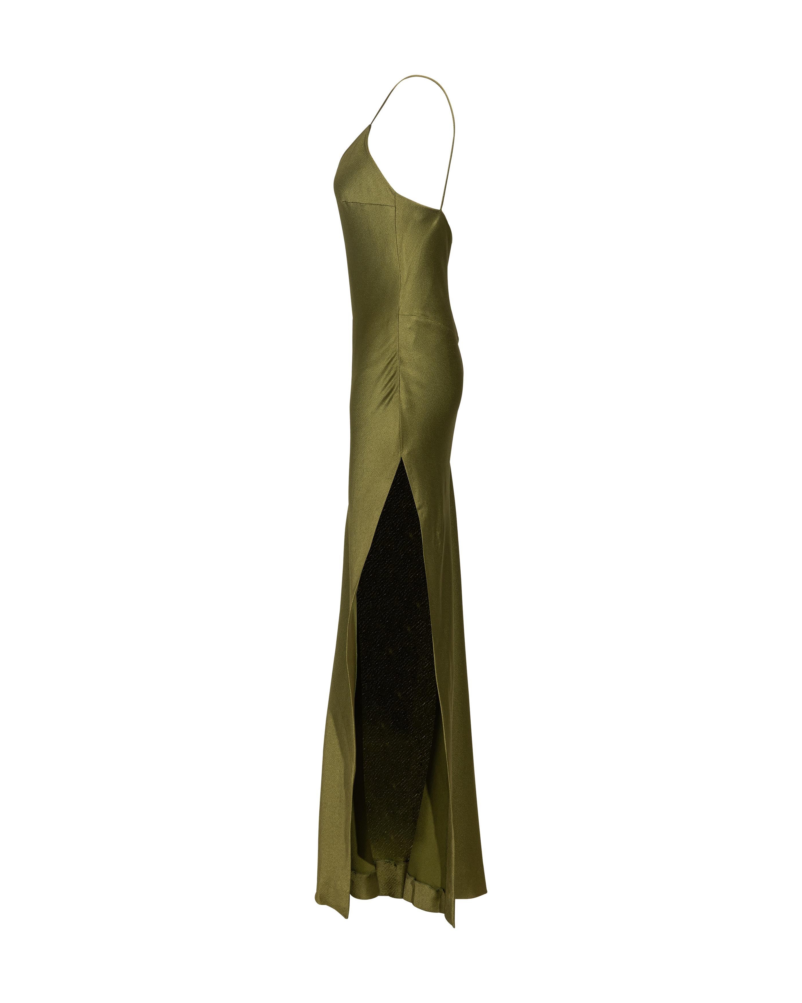 Women's S/S 1999 Christian Dior by John Galliano Olive Green Bias Cut Slip Gown For Sale