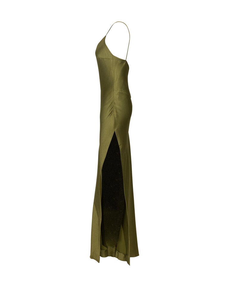 christian siriano grass green slip dress Tuscany Maxi Slip Dress ~ Moss Green Luxe Satin – Show Me Your Mumu main image 1