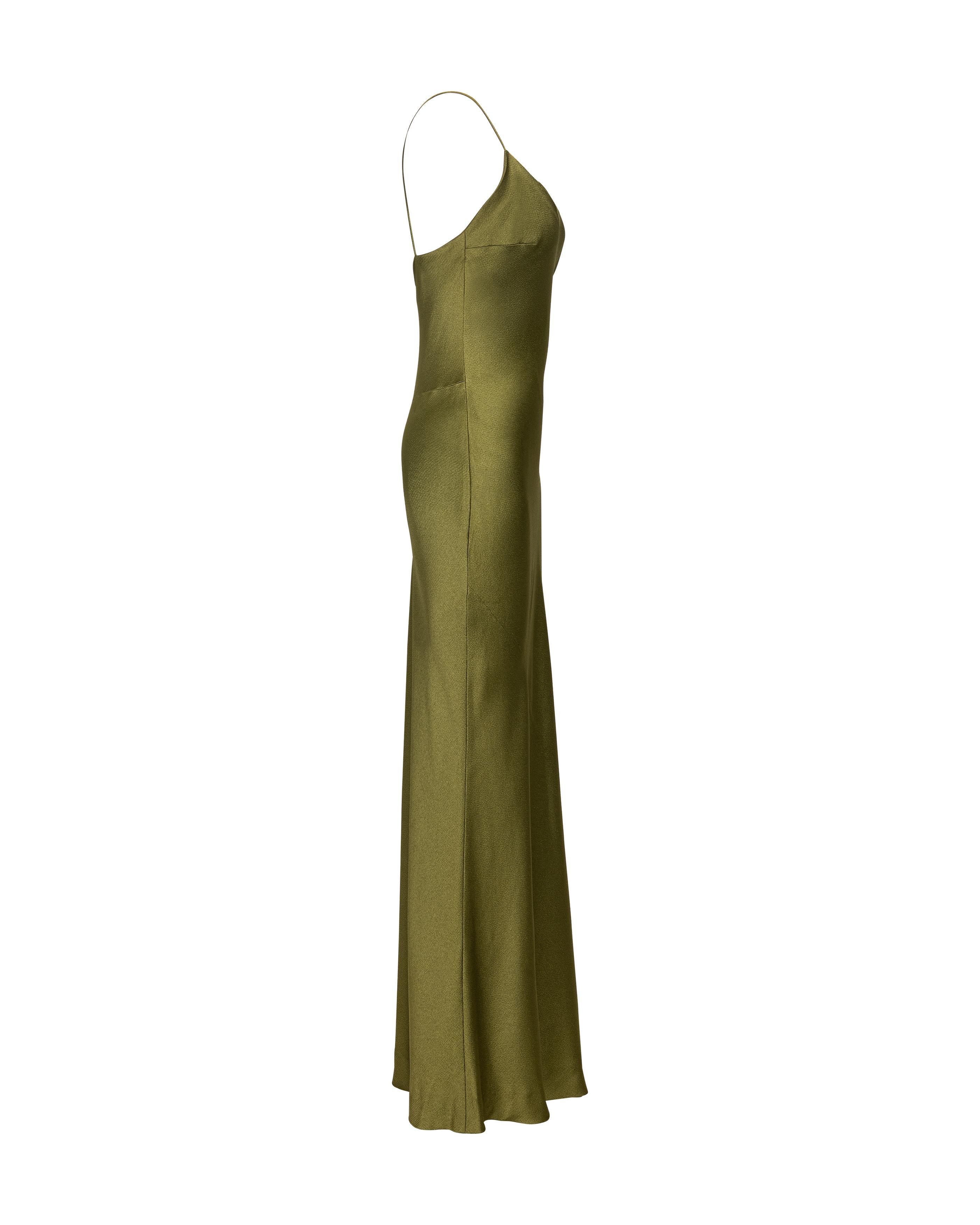 S/S 1999 Christian Dior by John Galliano Olive Green Bias Cut Slip Gown For Sale 1