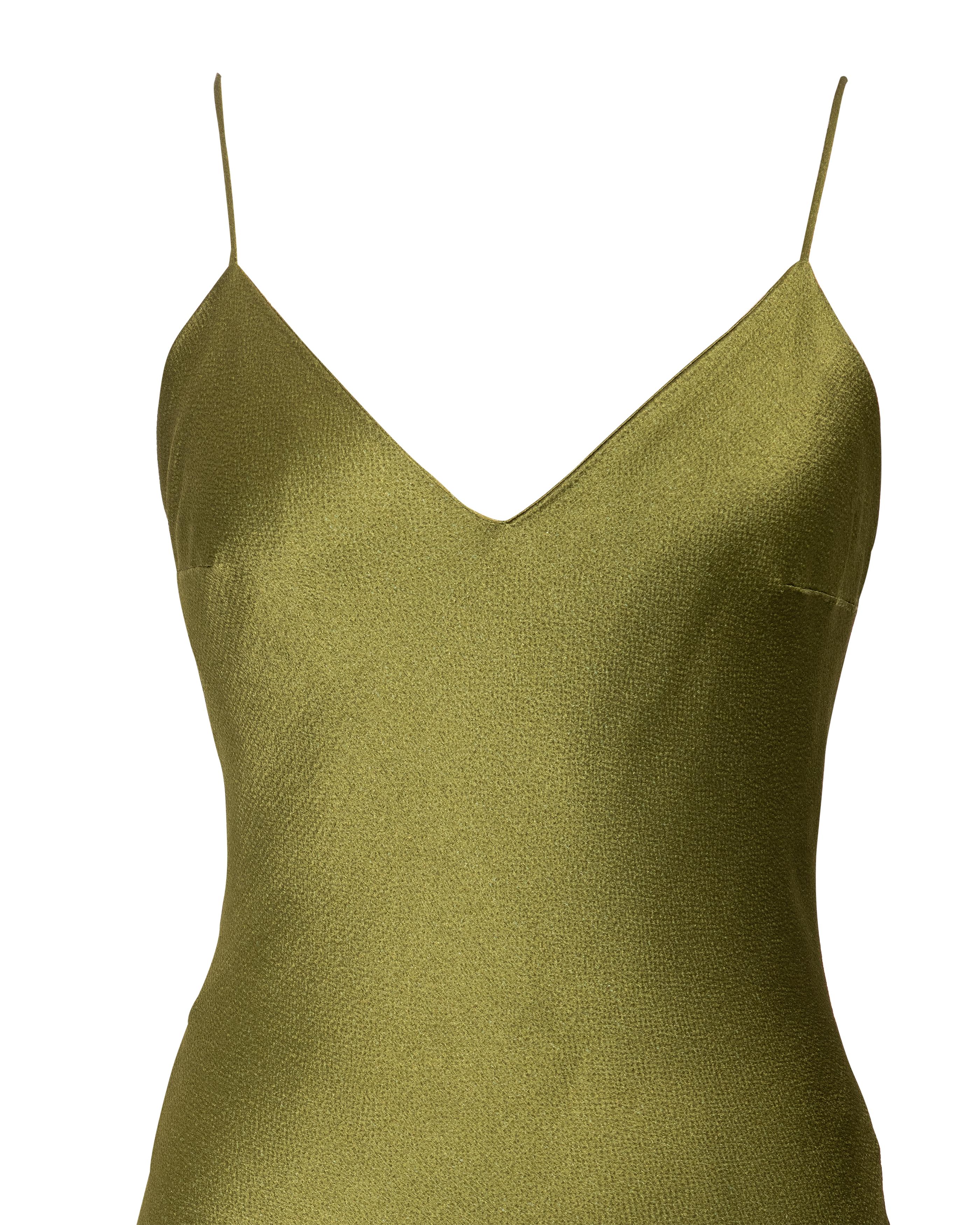 S/S 1999 Christian Dior by John Galliano Olive Green Bias Cut Slip Gown 3