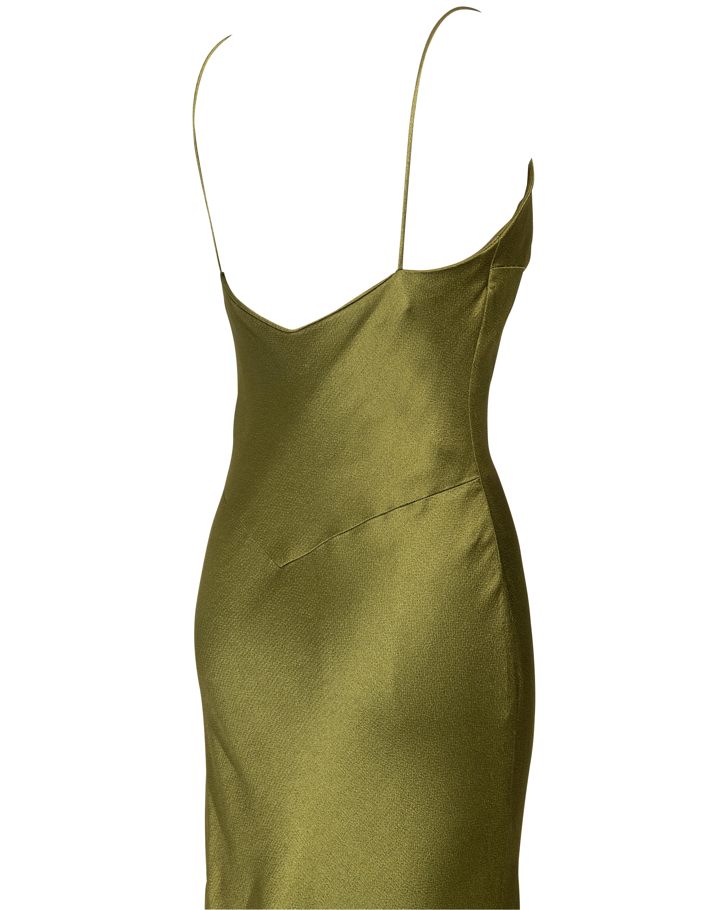 S/S 1999 Christian Dior by John Galliano Olive Green Bias Cut Slip Gown For Sale 5