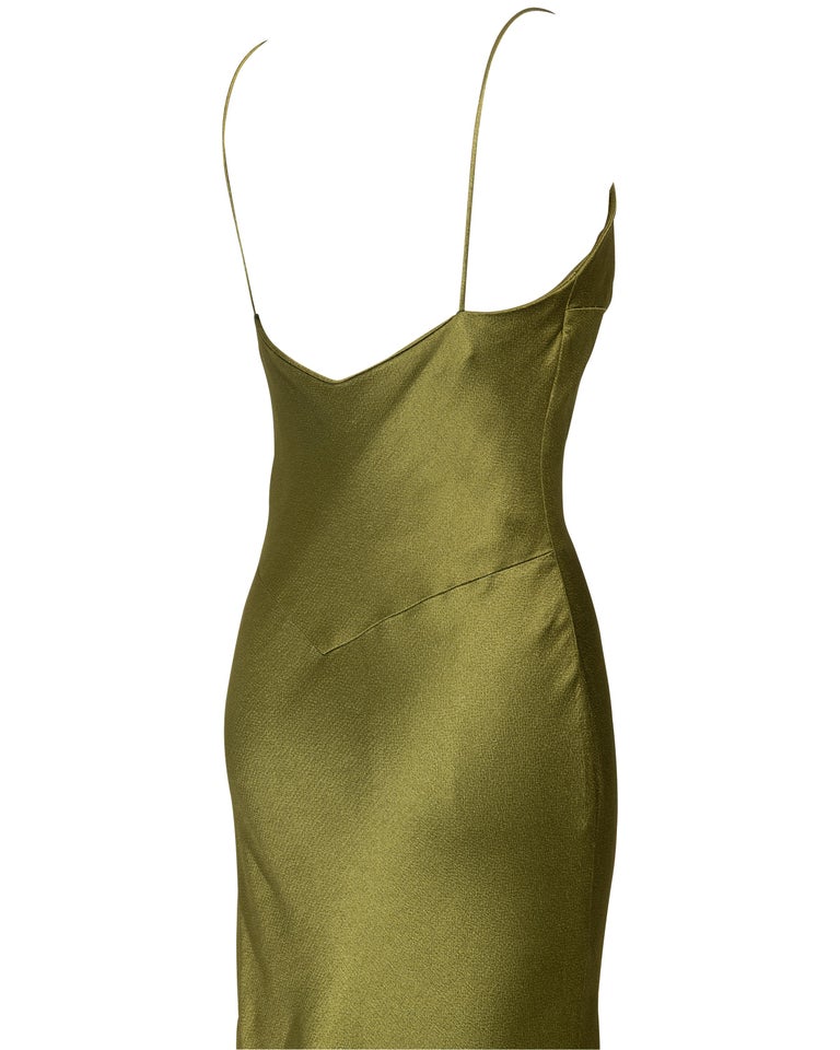 S/S 1999 Christian Dior by John Galliano Olive Green Bias Cut Slip Gown at  1stDibs