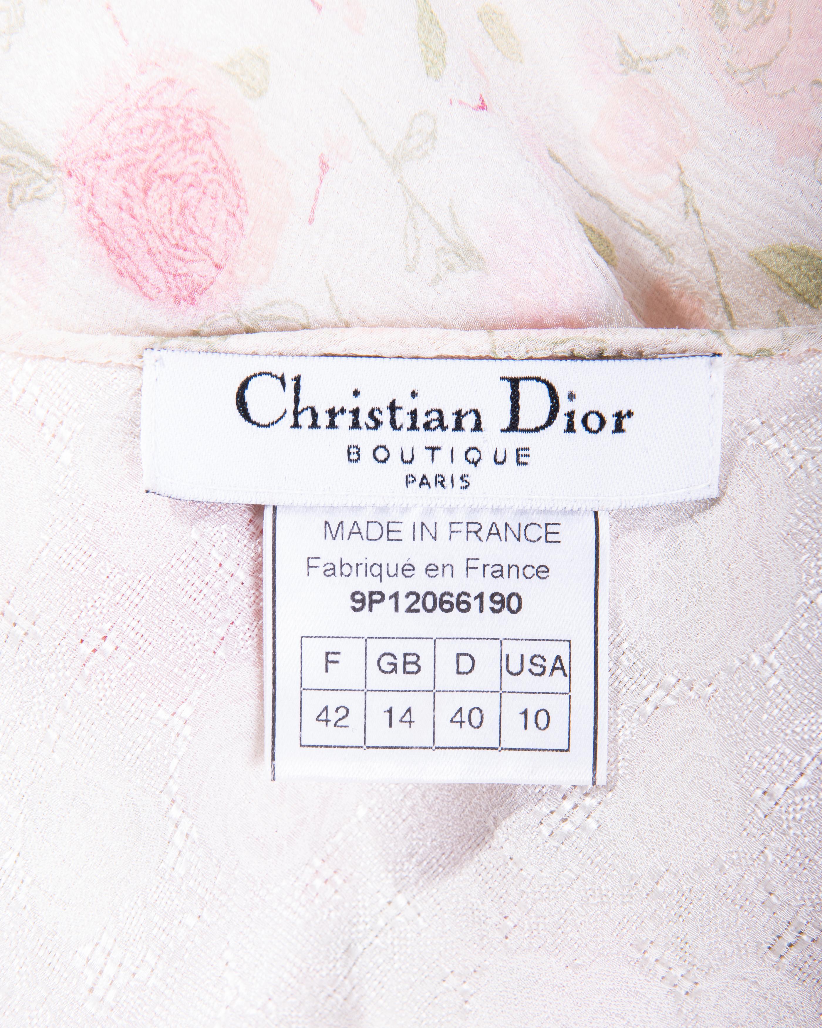 S/S 1999 Christian Dior by John Galliano Rose Print Bias Cut Silk Chiffon Dress 2