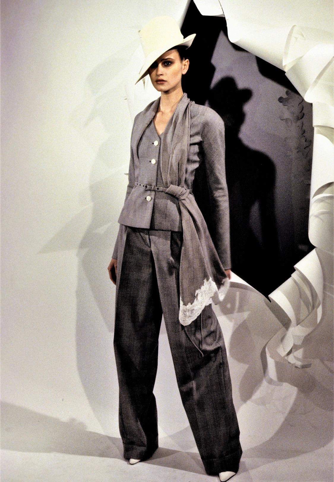 Gray S/S 1999 Christian Dior by John Galliano Victorian Grey Lace Trimmed Skirt Suit For Sale