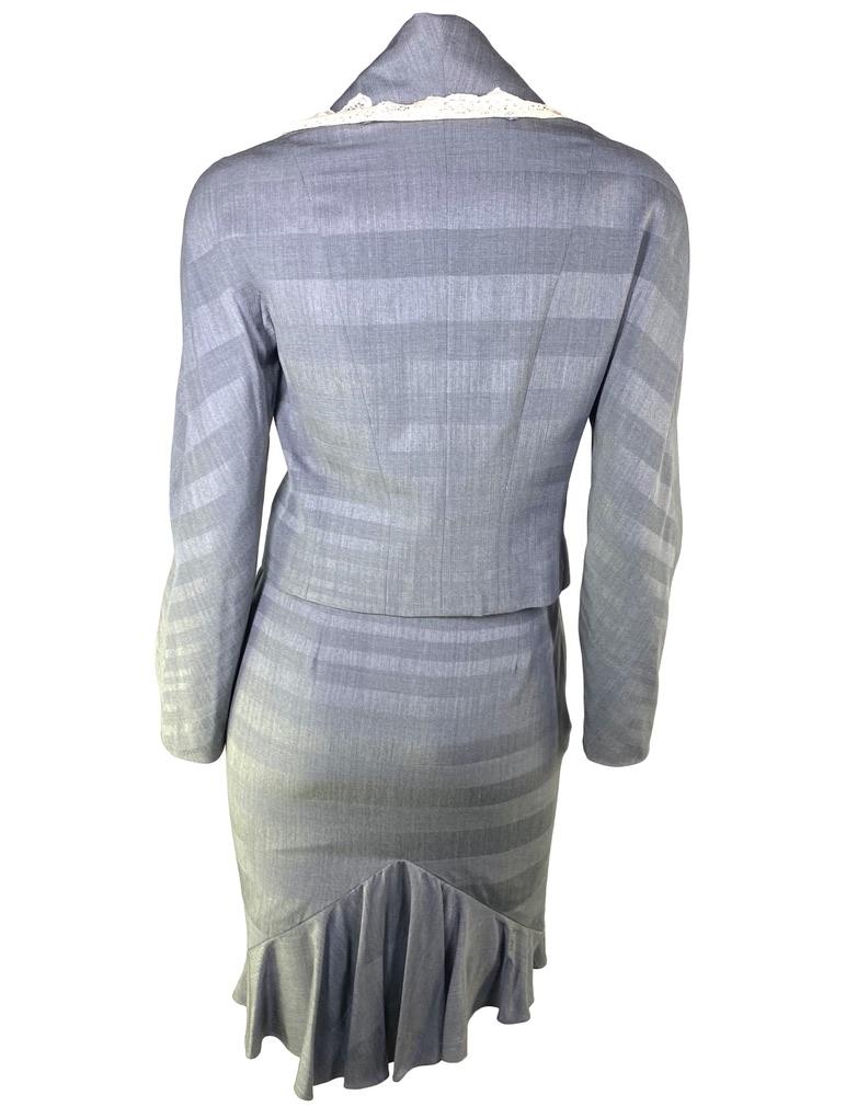 Tailleur jupe victorien gris bordé de dentelle Christian Dior par John Galliano, P/E 1999 Pour femmes en vente