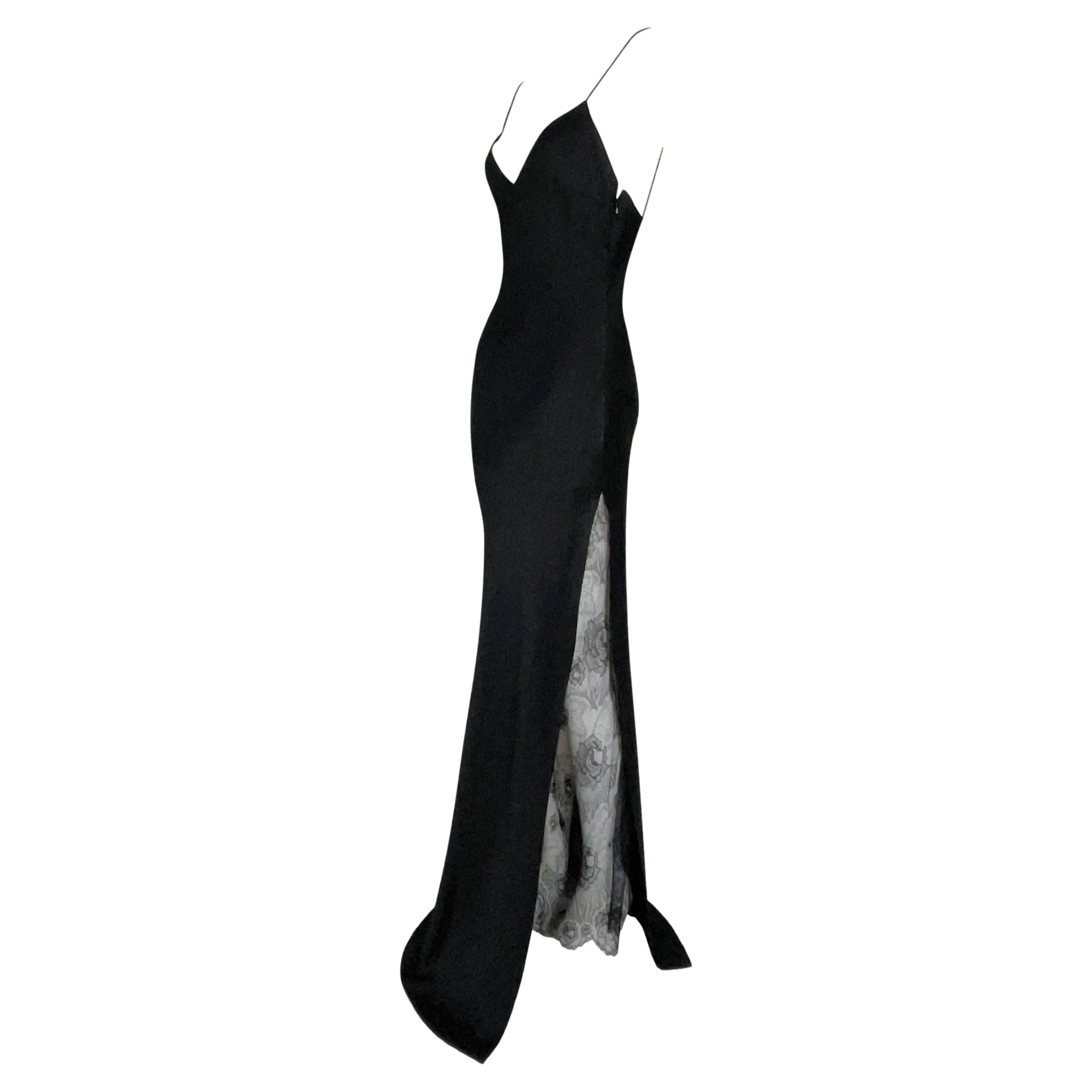 S/S 1999 Christian Dior John Galliano Black Long High Slit Maxi Lace Dress