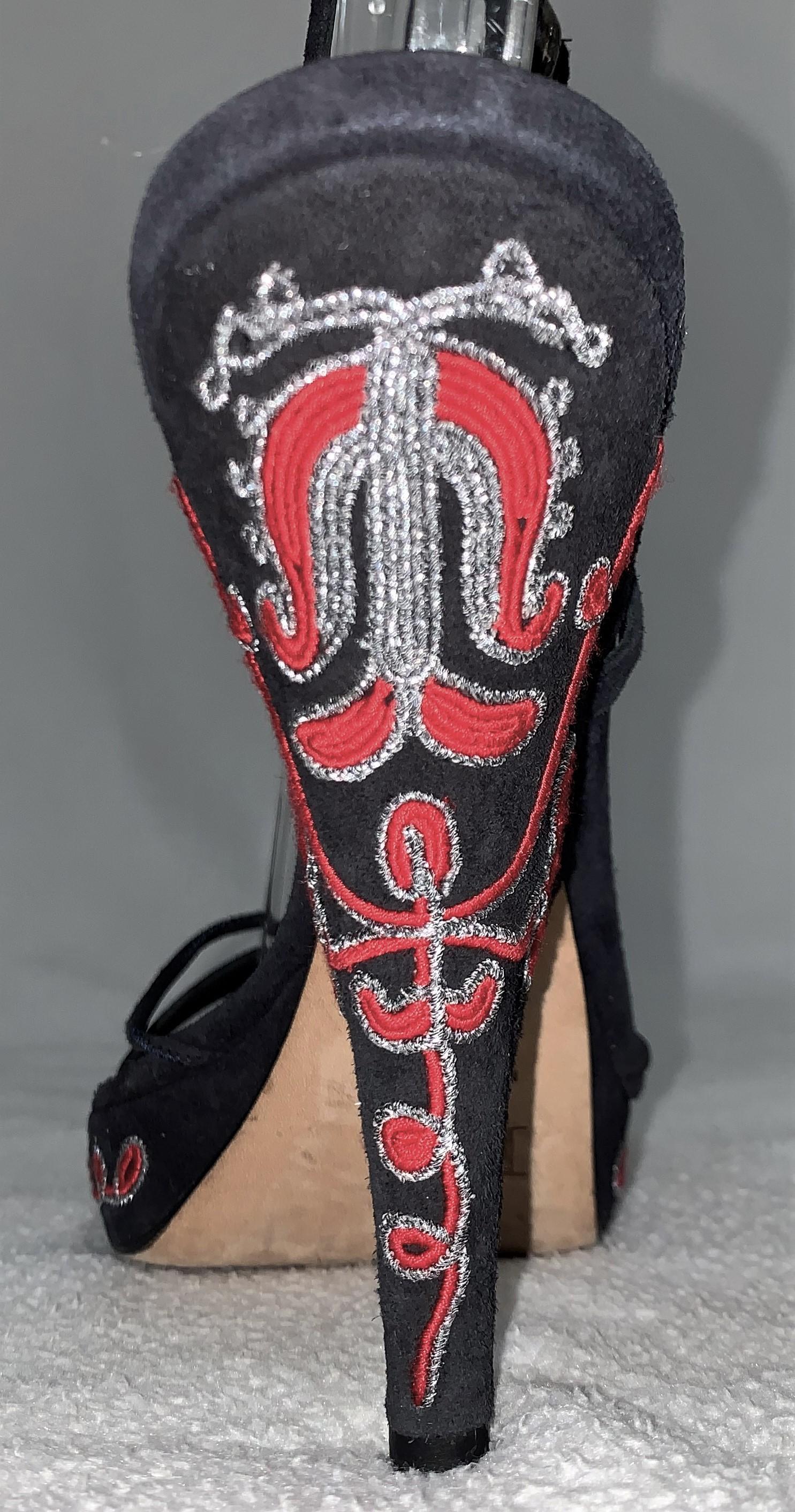 S/S 1999 Christian Dior John Galliano Black & Red Embellished Heels 38 2