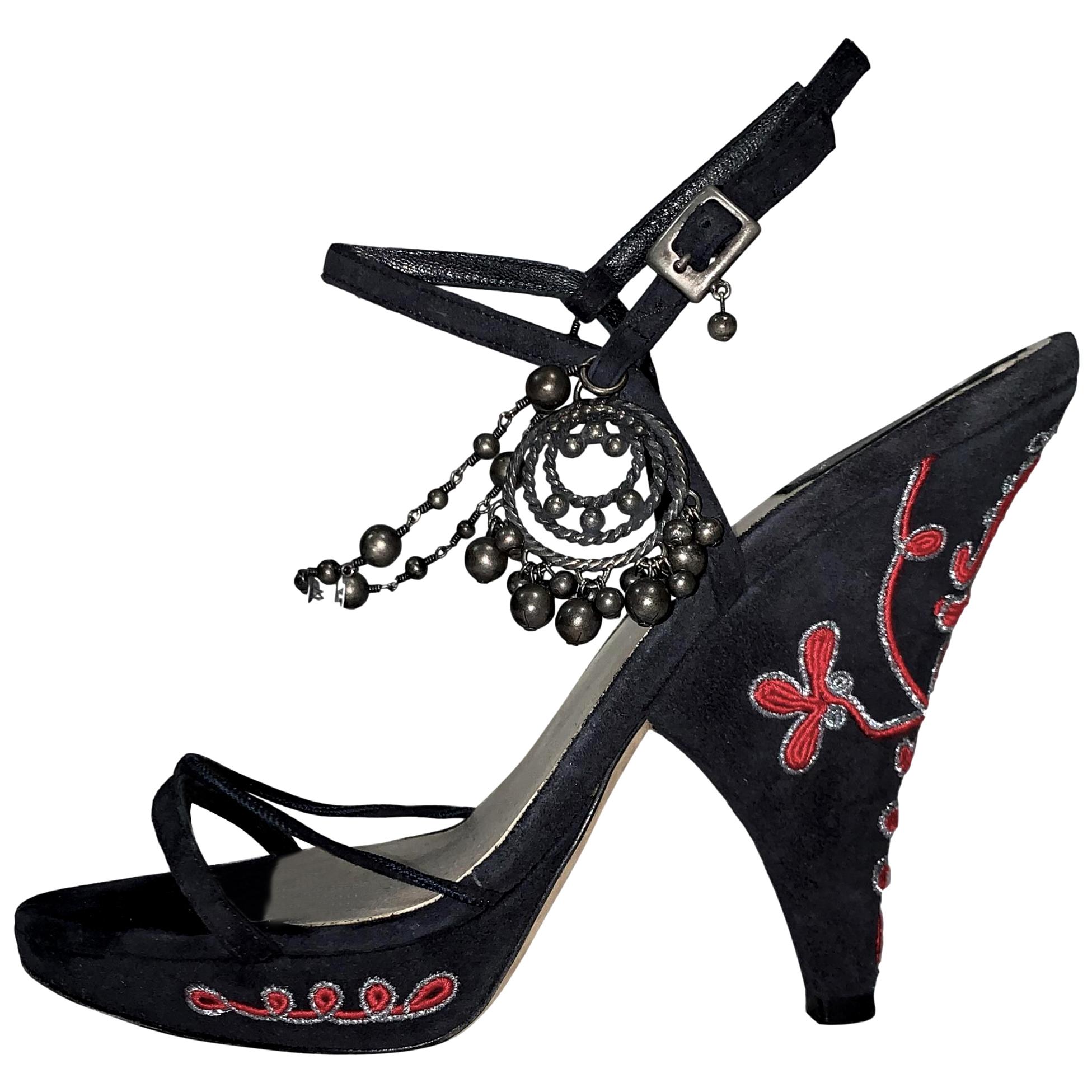 S/S 1999 Christian Dior John Galliano Black & Red Embellished Heels 38