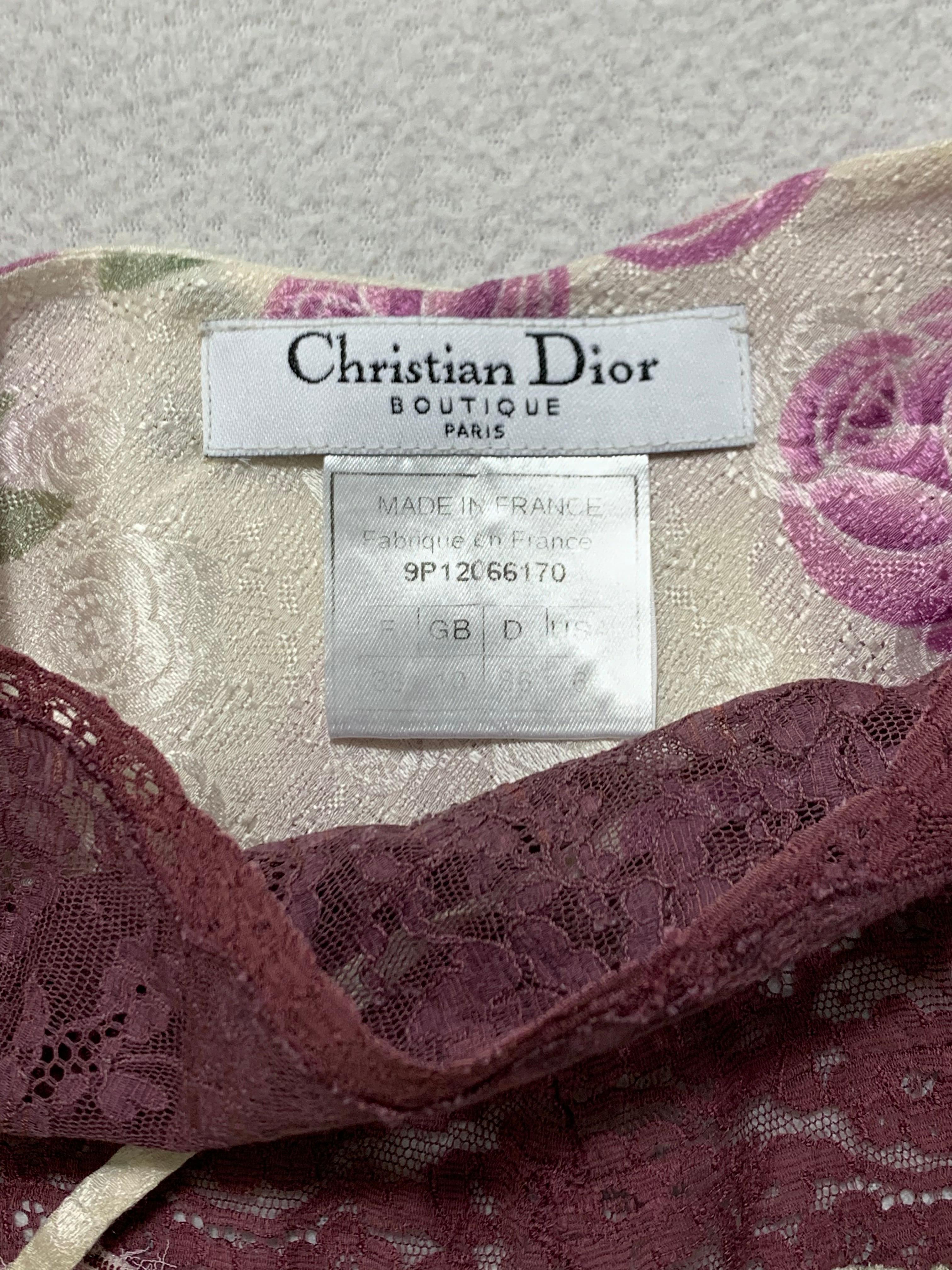 S/S 1999 Christian Dior John Galliano Ivory Purple Roses Lace Sheer Midi Dress In Good Condition In Yukon, OK