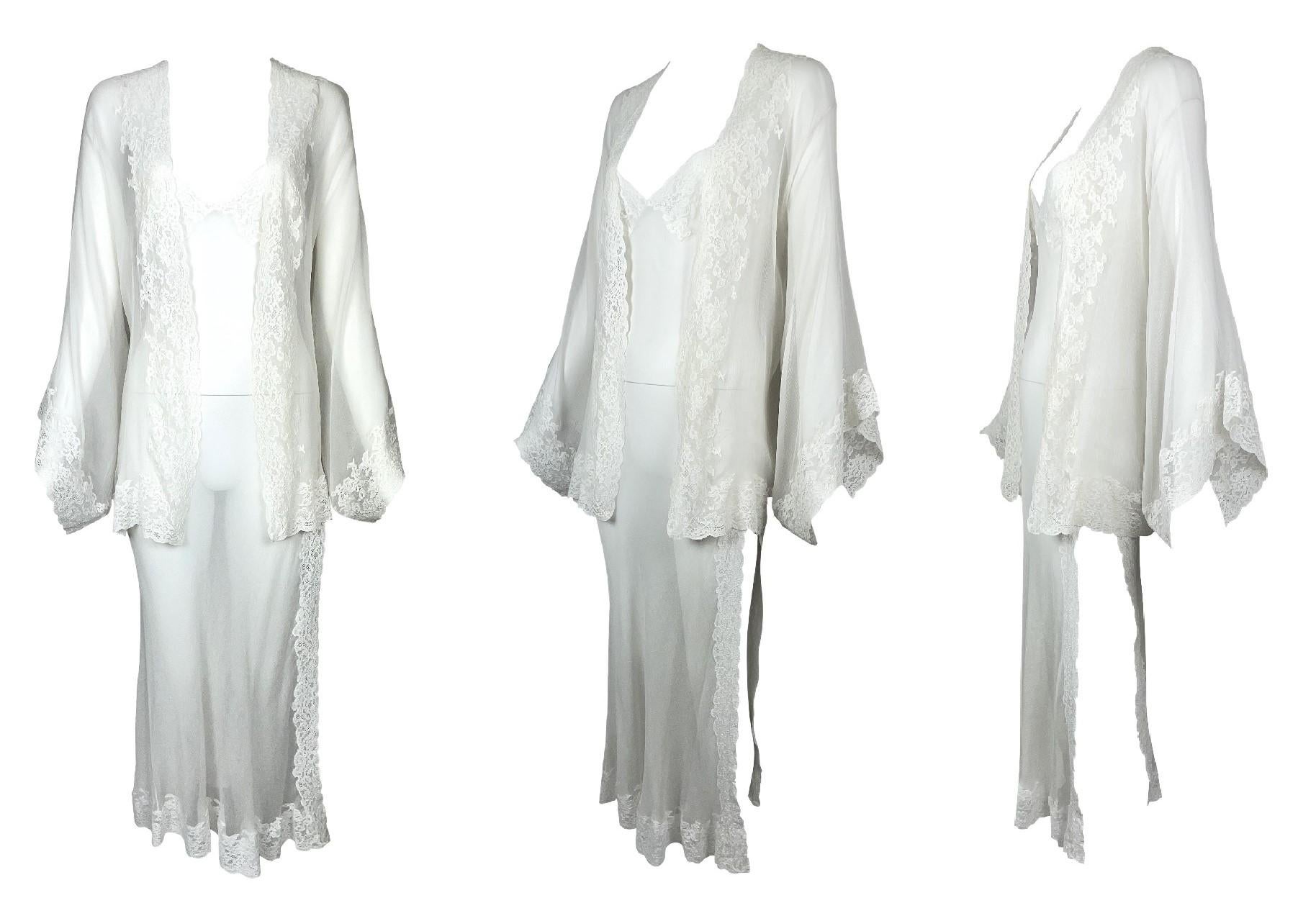 S/S 1999 Christian Dior John Galliano Sheer Silk Lace High Slit Dress & Kimono In Fair Condition In Yukon, OK