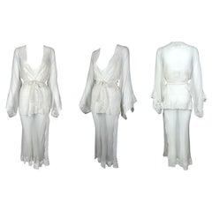 S/S 1999 Christian Dior John Galliano Sheer Silk Lace High Slit Dress & Kimono