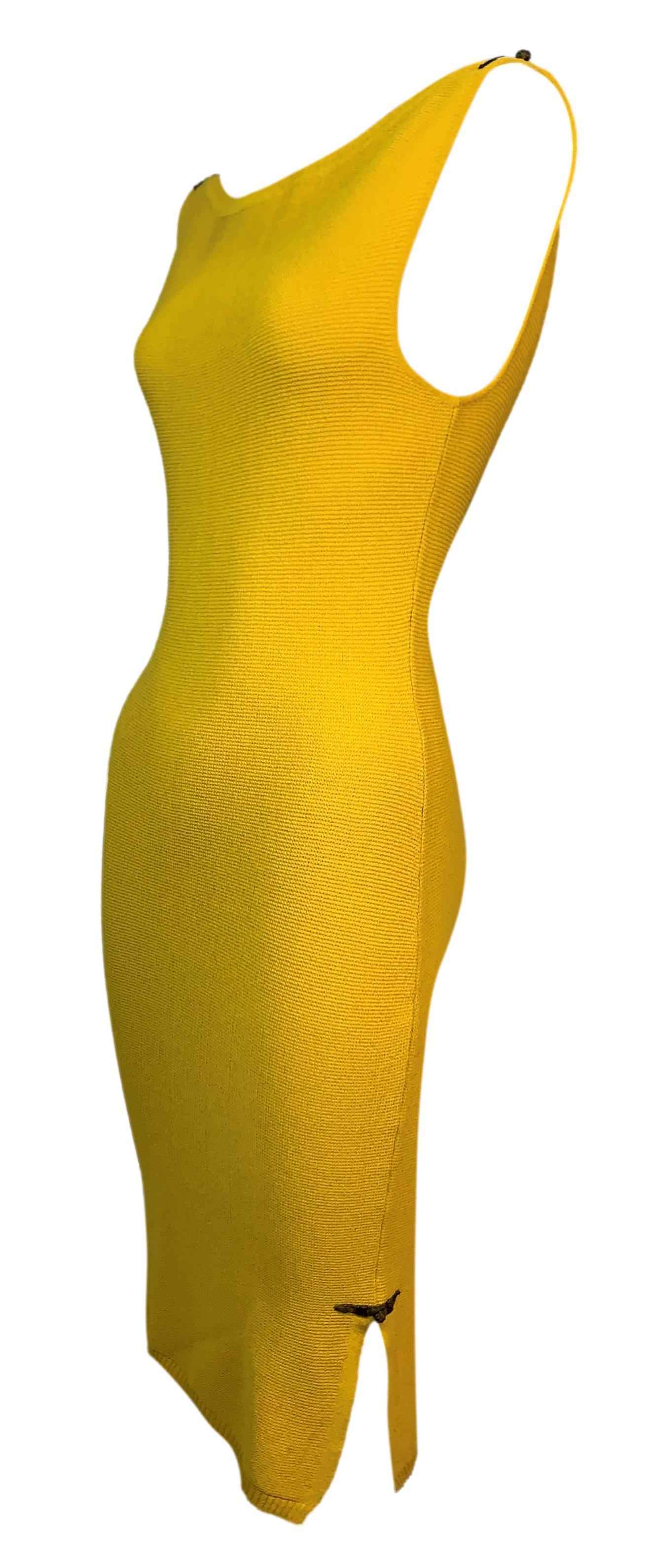 S/S 1999 Christian Dior John Galliano Yellow Marigold Knit Bodycon Dress In Good Condition In Yukon, OK