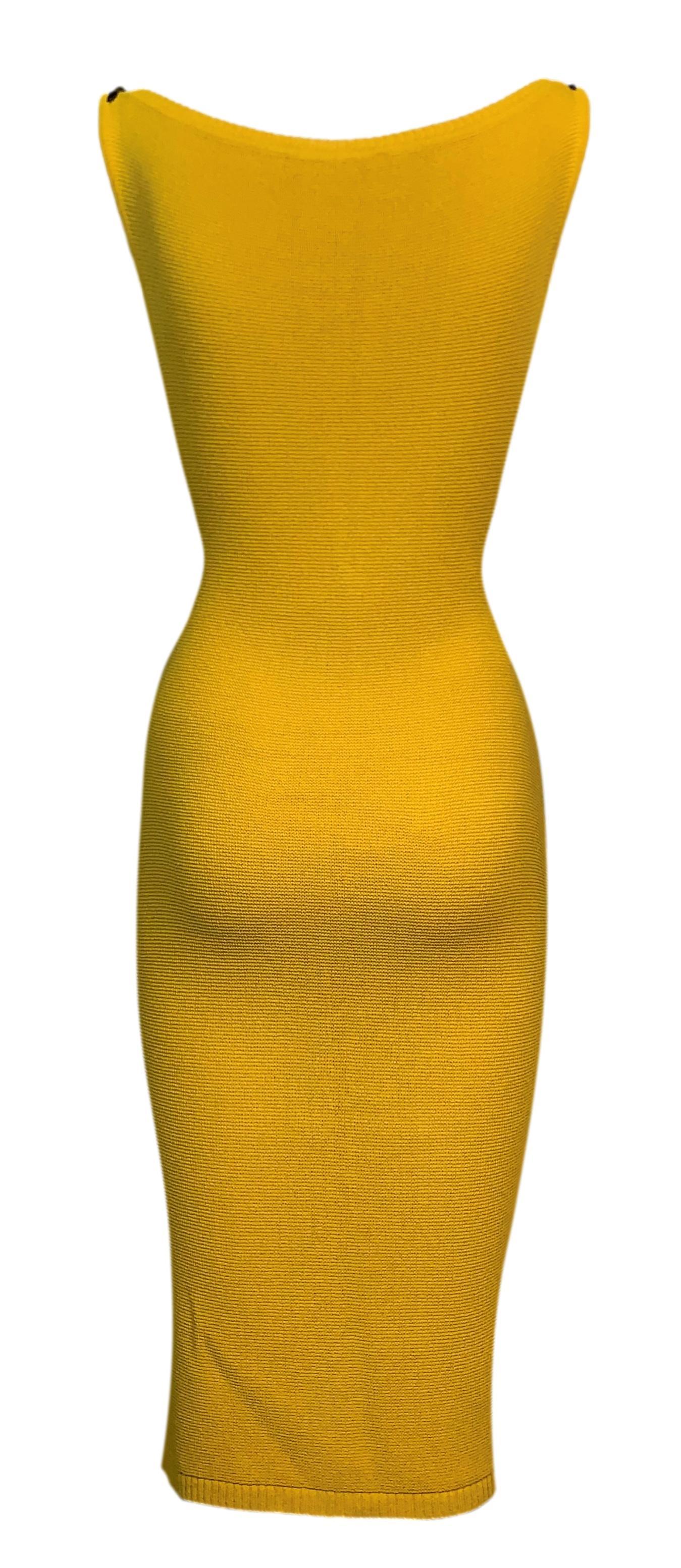 Women's S/S 1999 Christian Dior John Galliano Yellow Marigold Knit Bodycon Dress