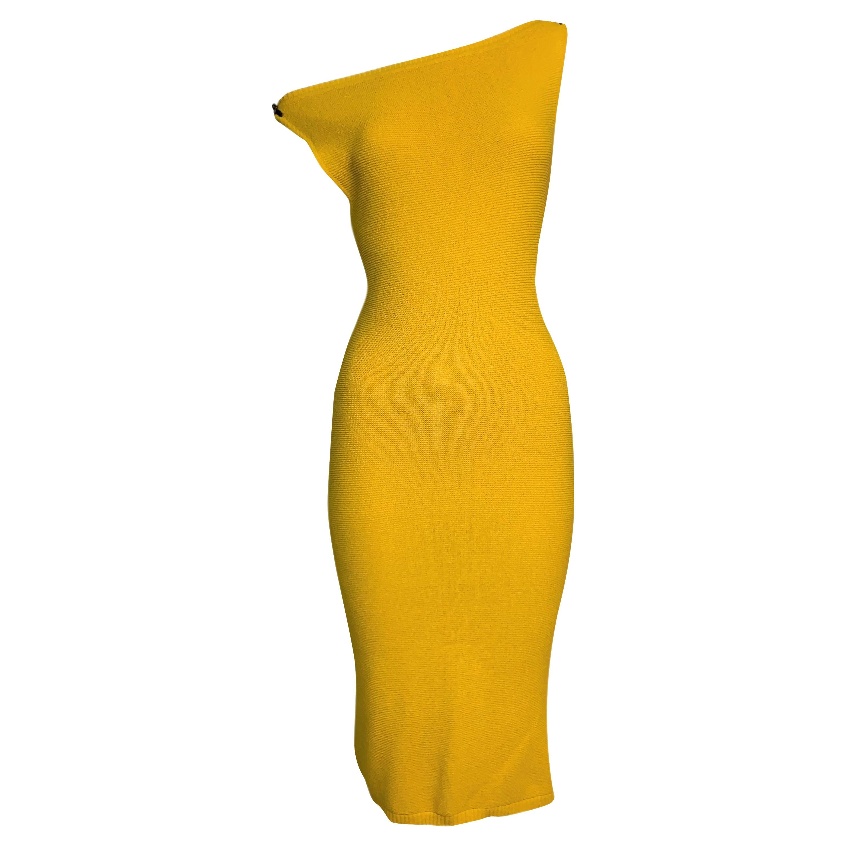 S/S 1999 Christian Dior John Galliano Yellow Marigold Knit Bodycon Dress