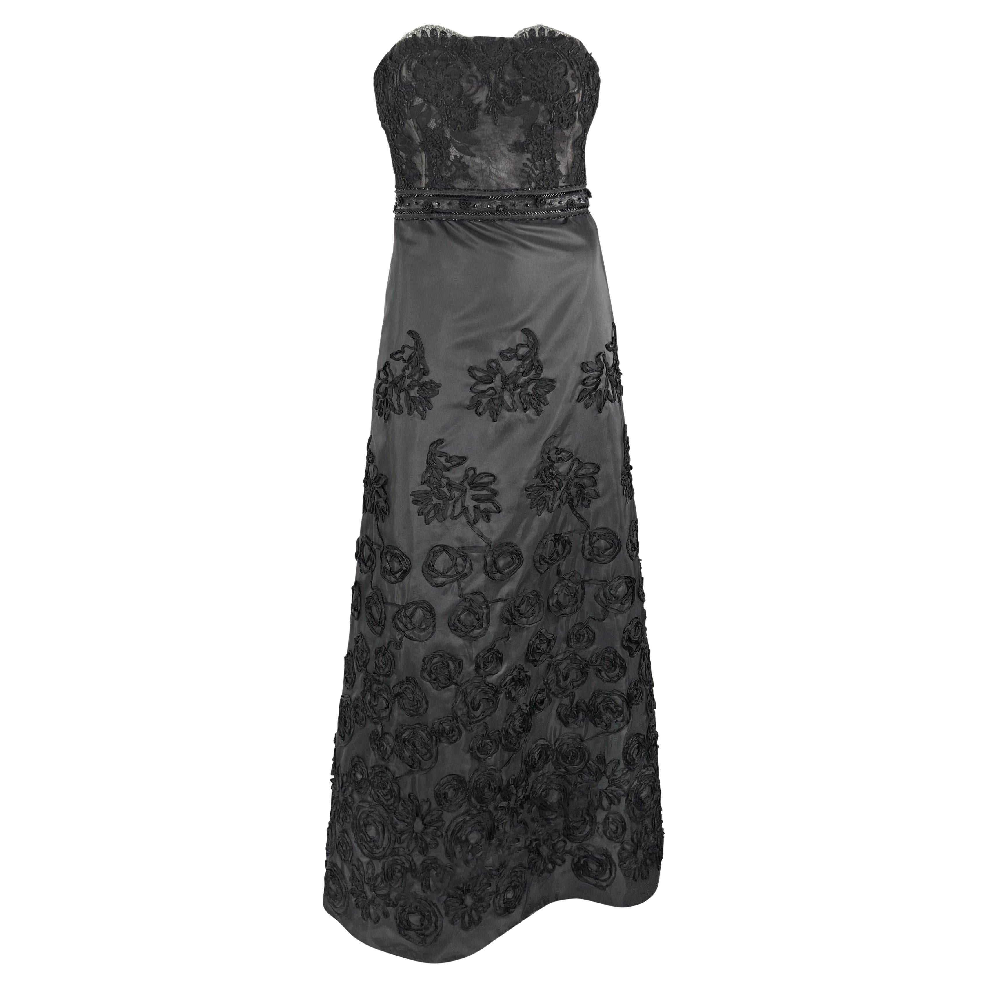 S/S 1999 Christian Lacroix Beaded Lace Overlay Strapless Taffeta Evening Gown For Sale