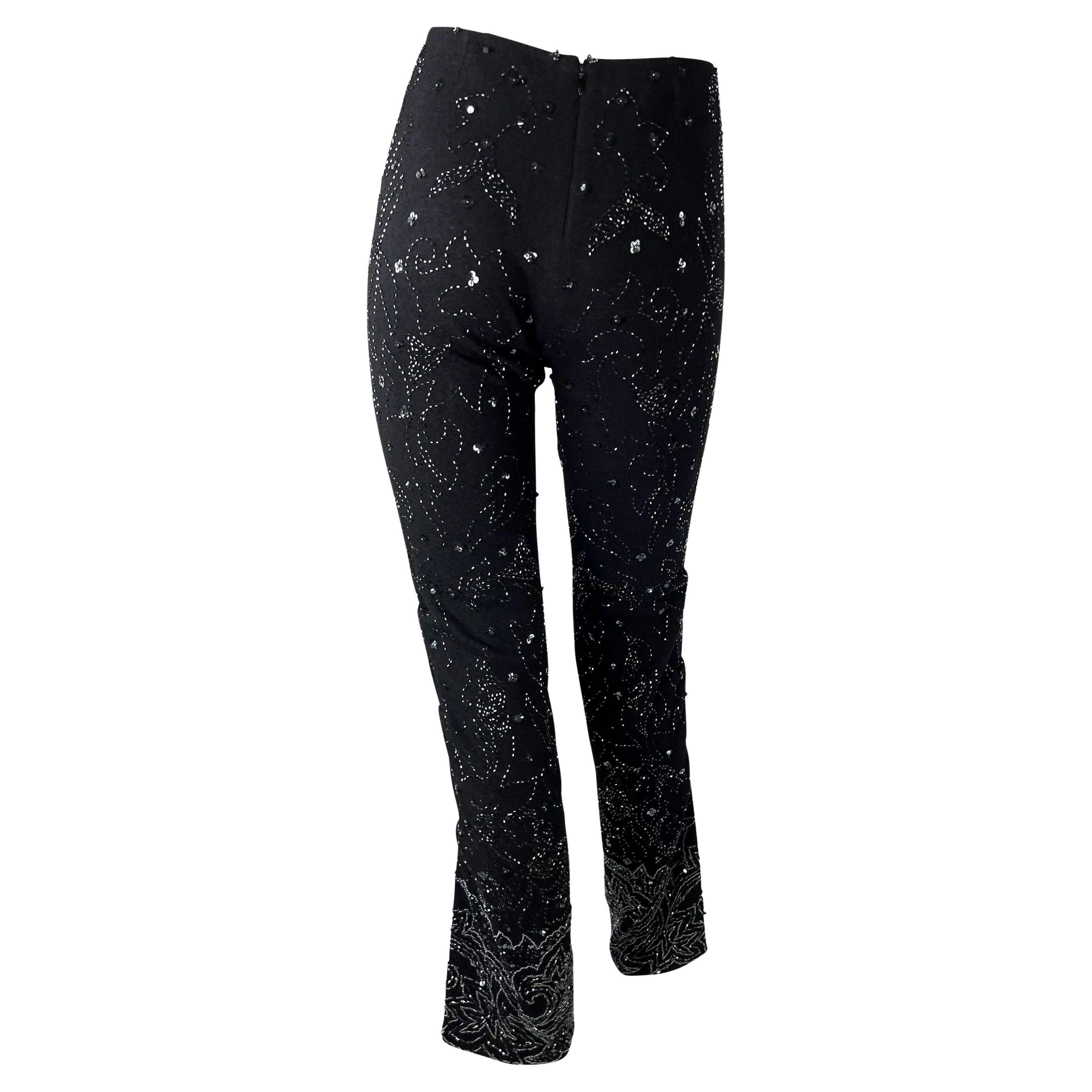 S/S 1999 Dolce & Gabbana Pantalon en laine froncé à paillettes et perles Y2K Excellent état - En vente à West Hollywood, CA