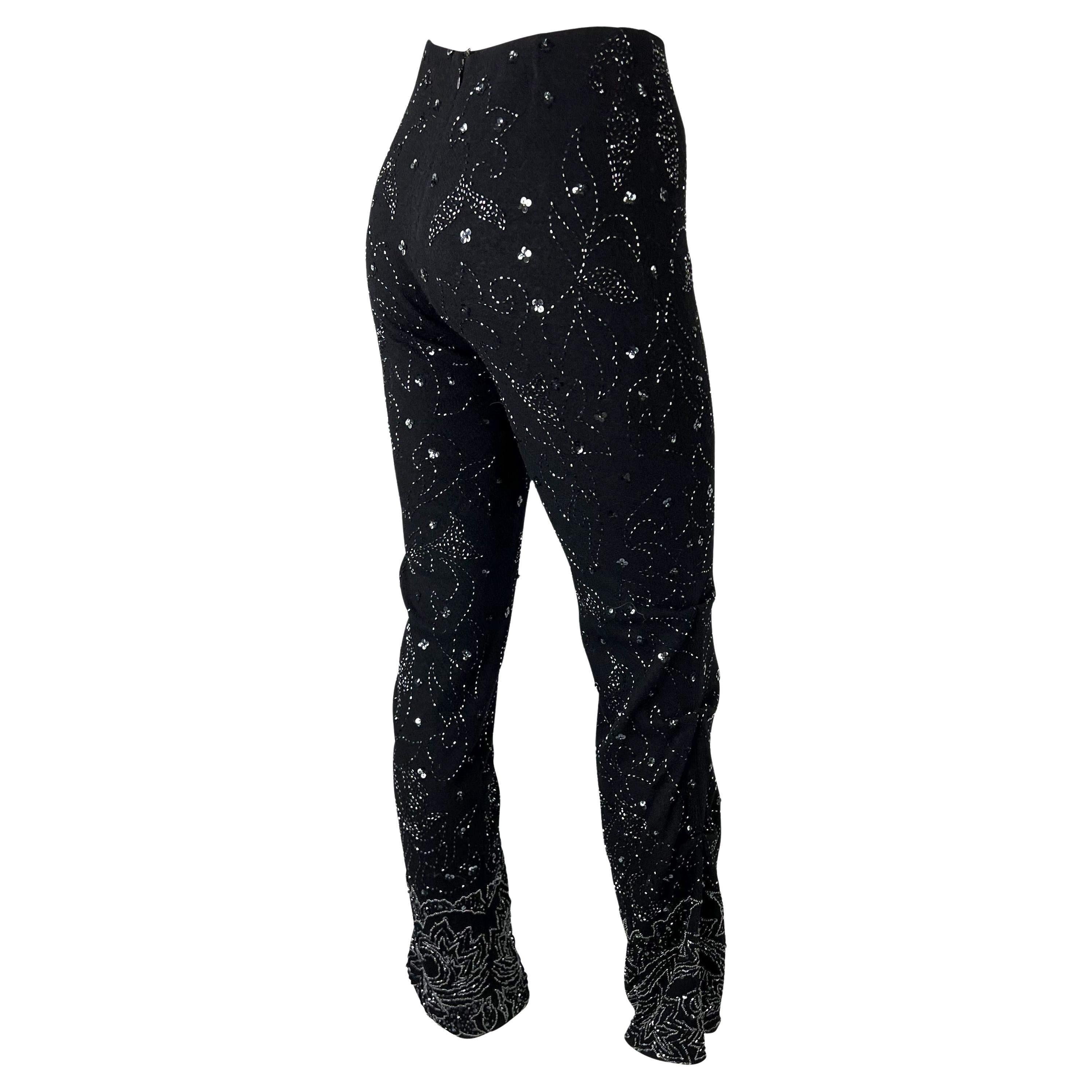 S/S 1999 Dolce & Gabbana Pantalon en laine froncé à paillettes et perles Y2K Pour femmes en vente