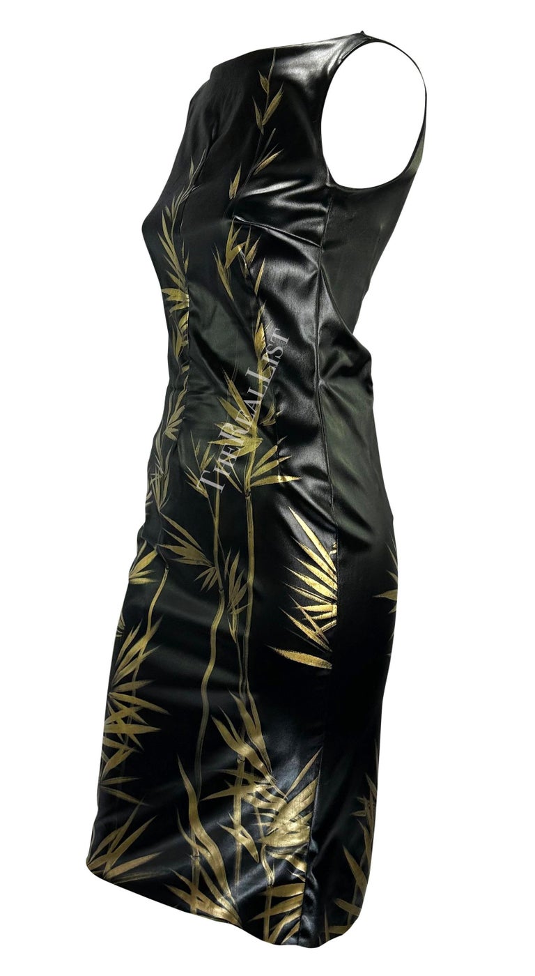 S/S 1999 Dolce and Gabbana Black 'Wet Look' Hand-Painted Gold Bamboo  Bodycon Dress For Sale at 1stDibs | dress that looks wet, wet dress look, wet  looking dress