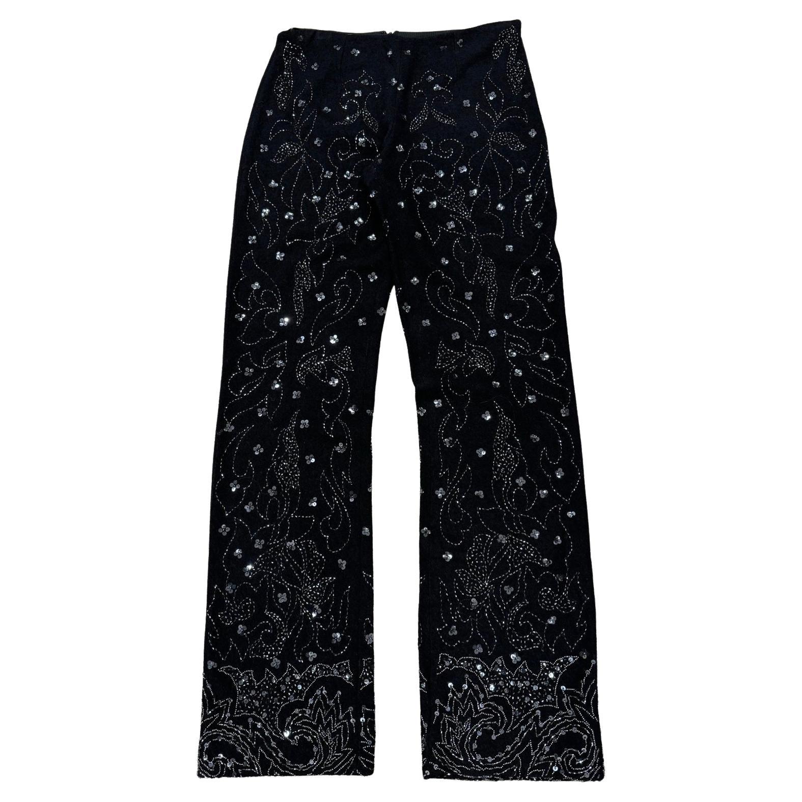 S/S 1999 Dolce
Gabbana pantalon en laine noire orné de perles et de fleurs