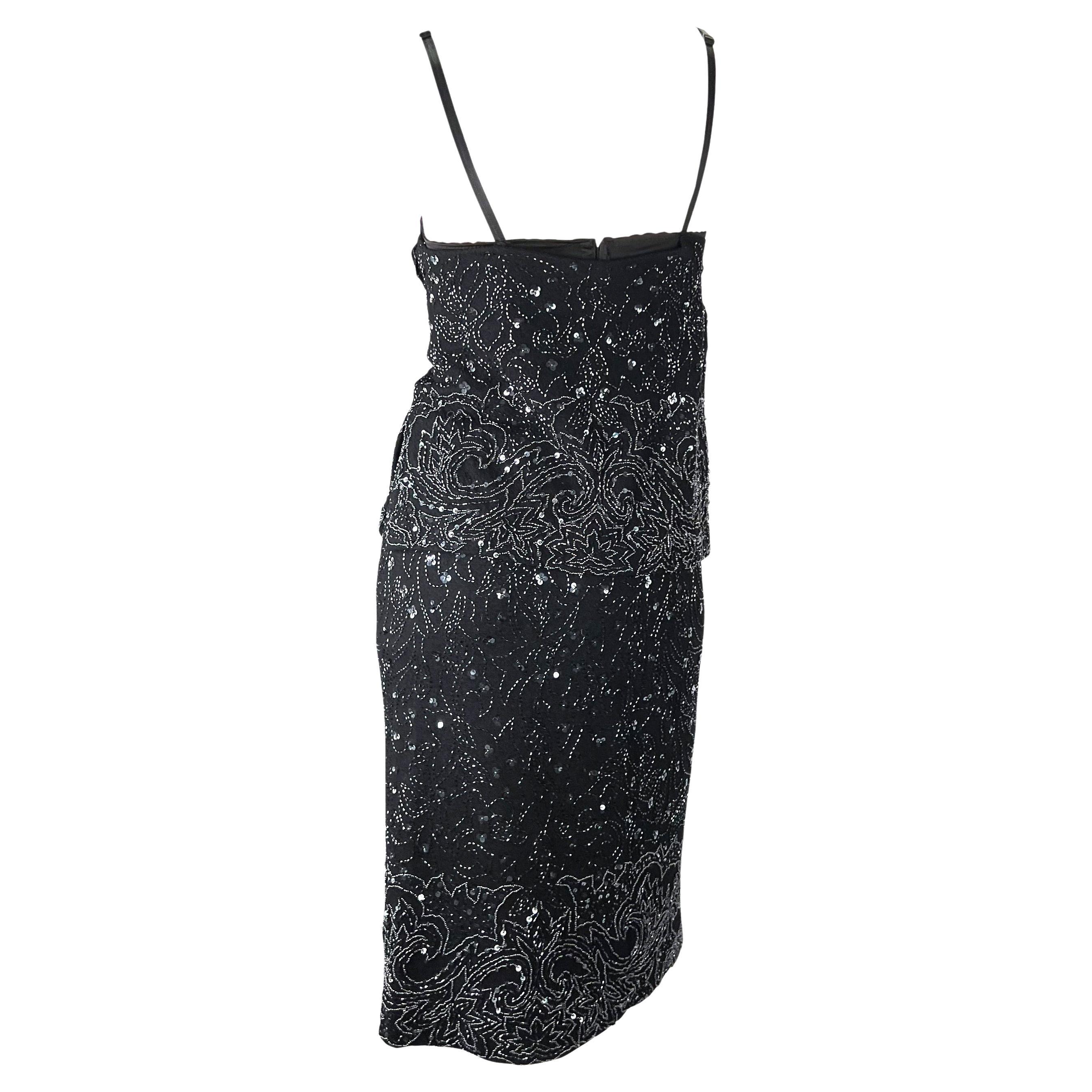 S/S 1999 Dolce & Gabbana Black Wool Beaded Skirt Bustier Top Set Bon état - En vente à West Hollywood, CA