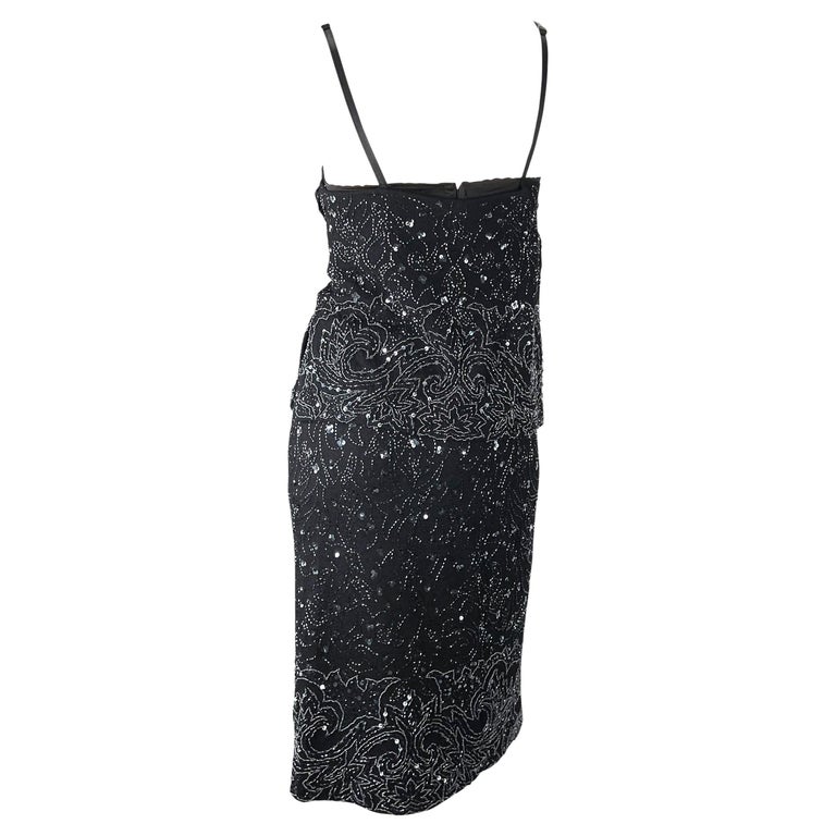 S/S 1999 Dolce and Gabbana Black Wool Beaded Skirt Bustier Top Set For ...