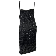 S/S 1999 Dolce & Gabbana Black Wool Beaded Skirt Bustier Top Set