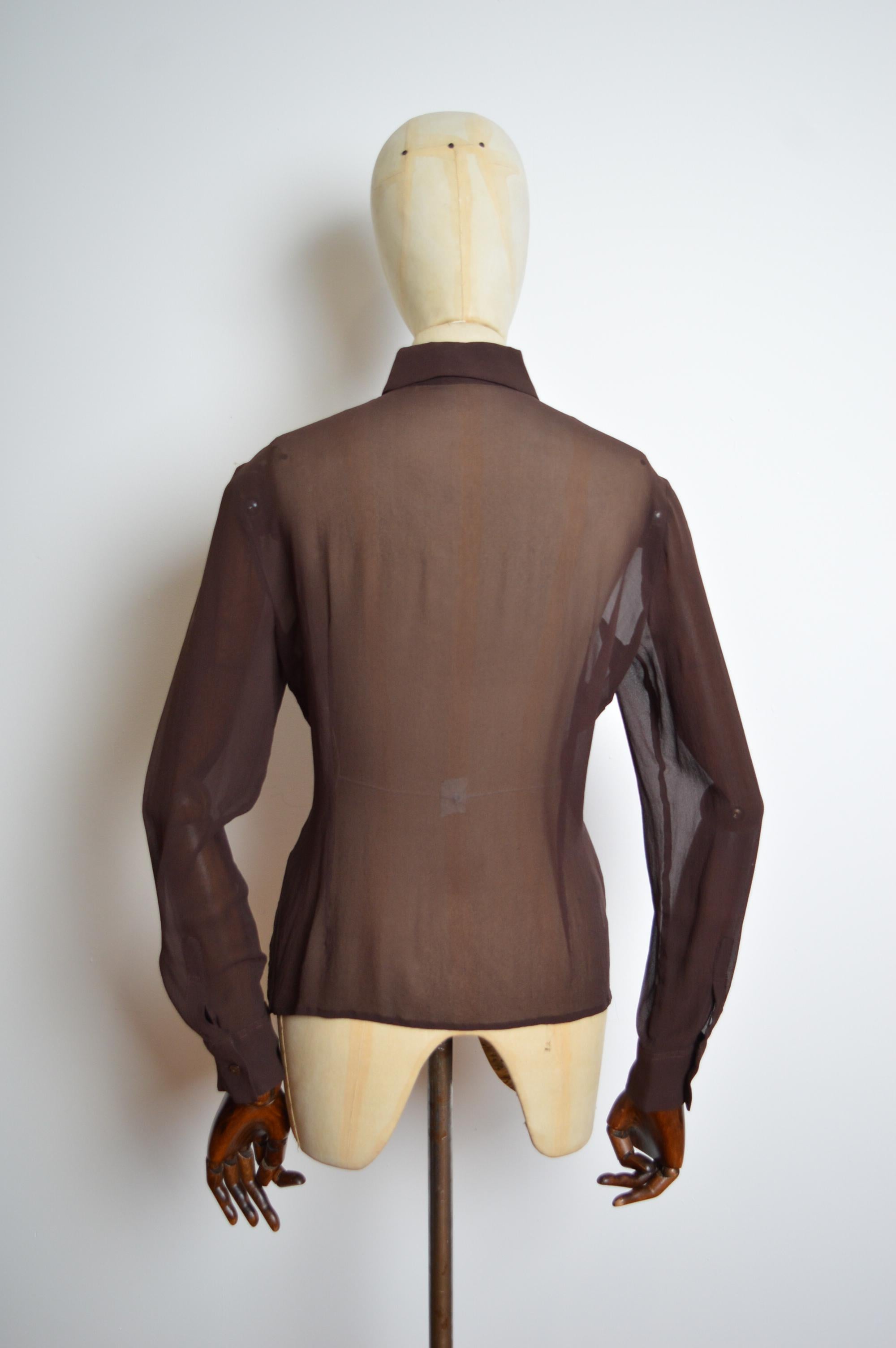 S/S 1999 Dolce & Gabbana Chocolate Brown Silk Sheer Shirt - Button Down Blouse For Sale 5