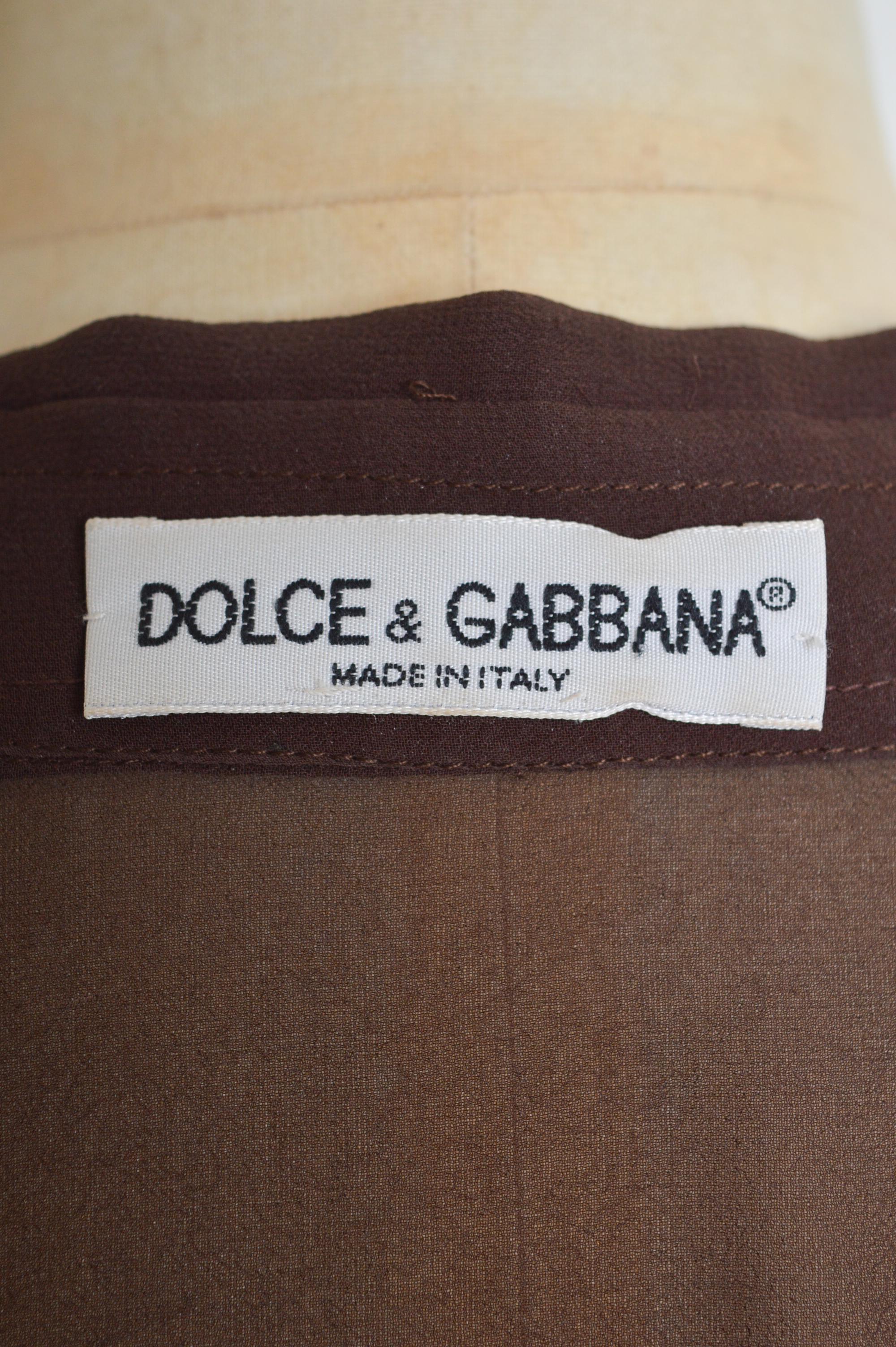 Black S/S 1999 Dolce & Gabbana Chocolate Brown Silk Sheer Shirt - Button Down Blouse For Sale