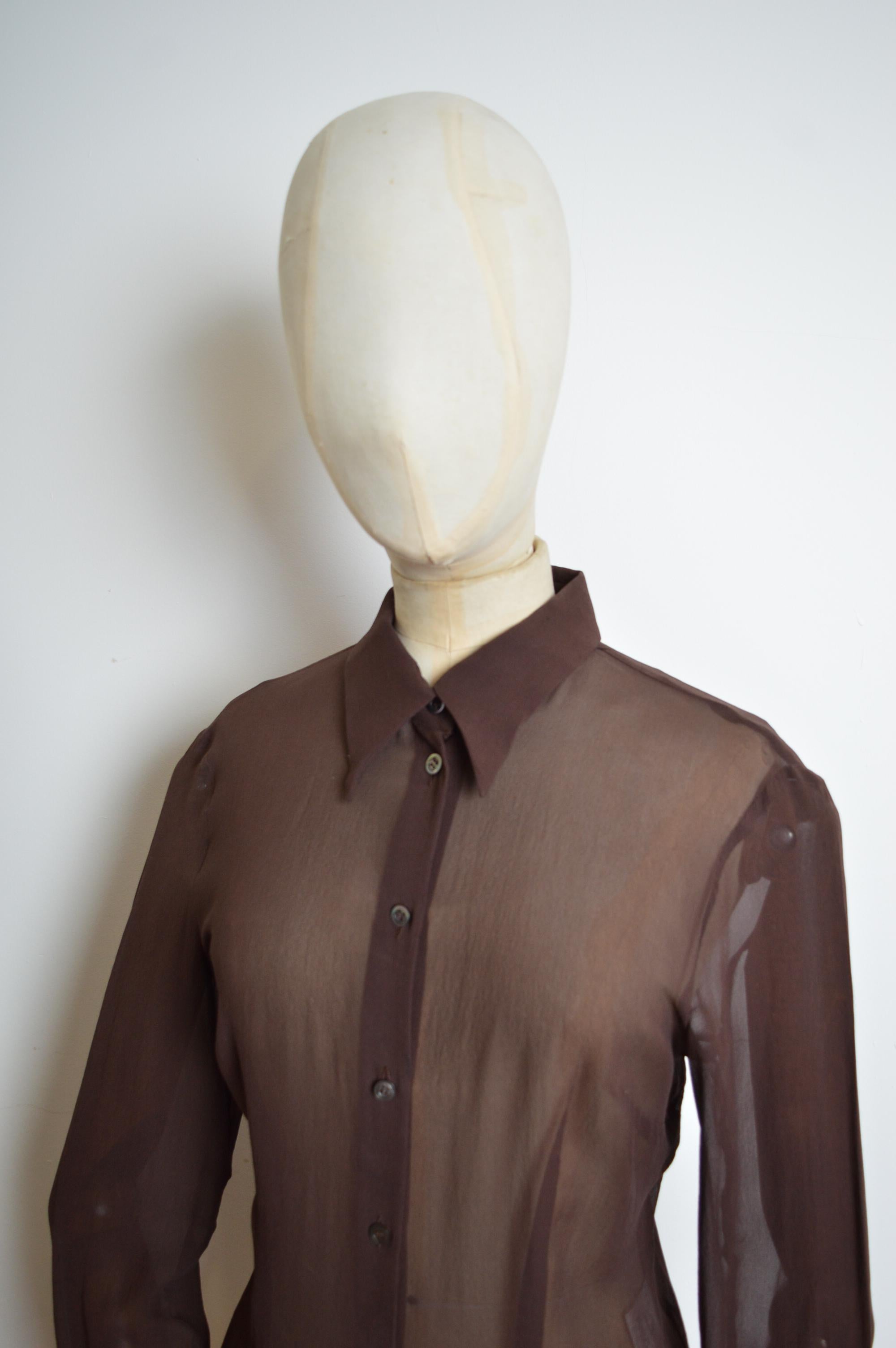 S/S 1999 Dolce & Gabbana Chocolate Brown Silk Sheer Shirt - Button Down Blouse In Good Condition For Sale In Sheffield, GB