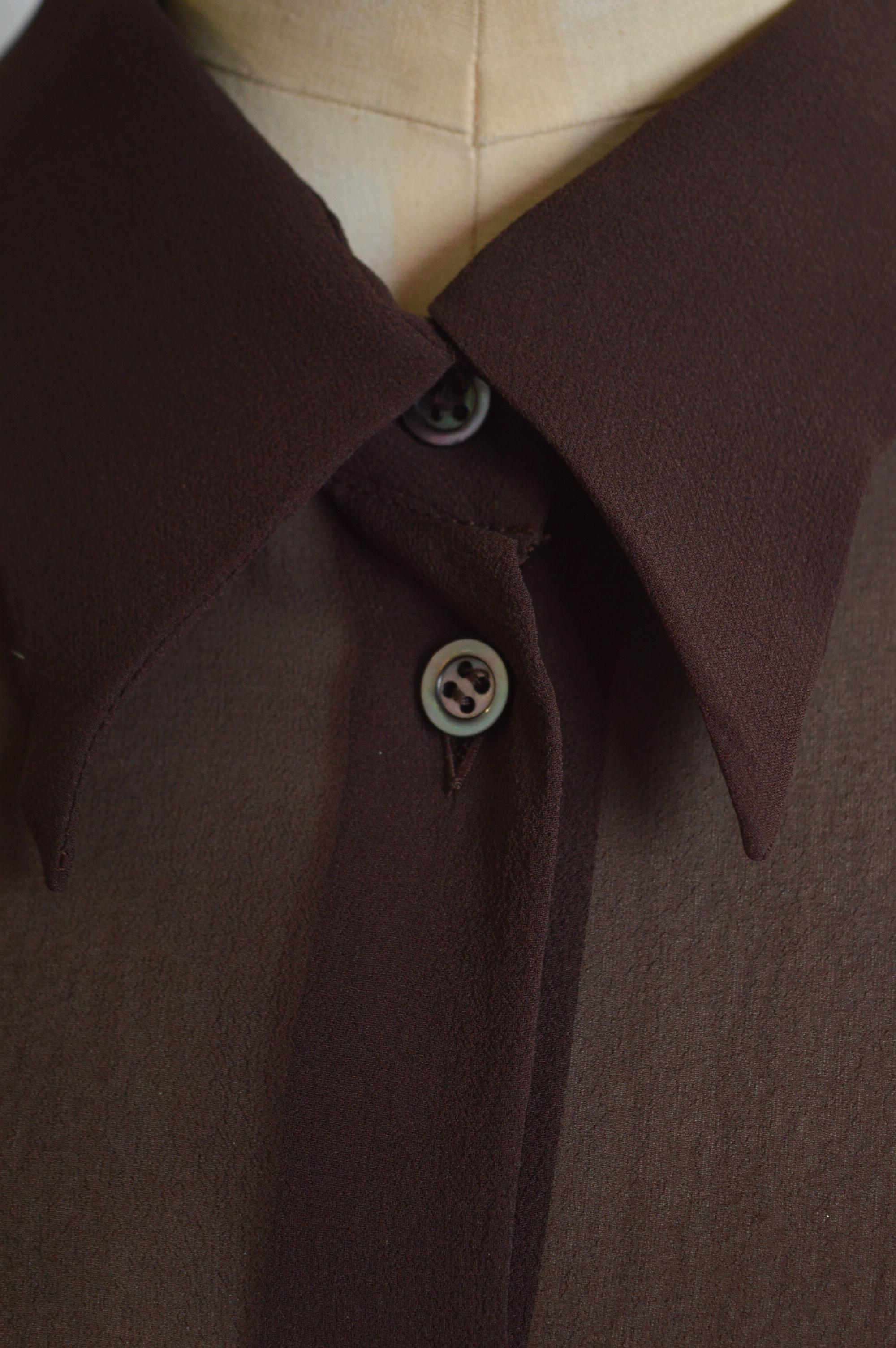 Women's S/S 1999 Dolce & Gabbana Chocolate Brown Silk Sheer Shirt - Button Down Blouse For Sale