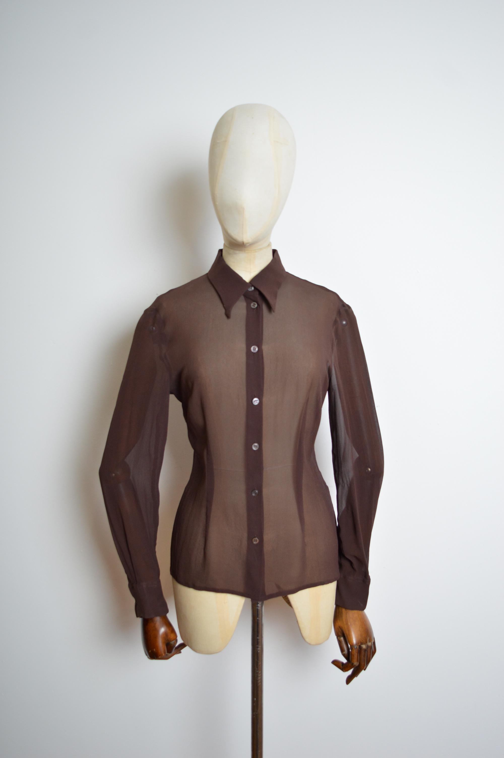 S/S 1999 Dolce & Gabbana Chocolate Brown Silk Sheer Shirt - Button Down Blouse For Sale 1