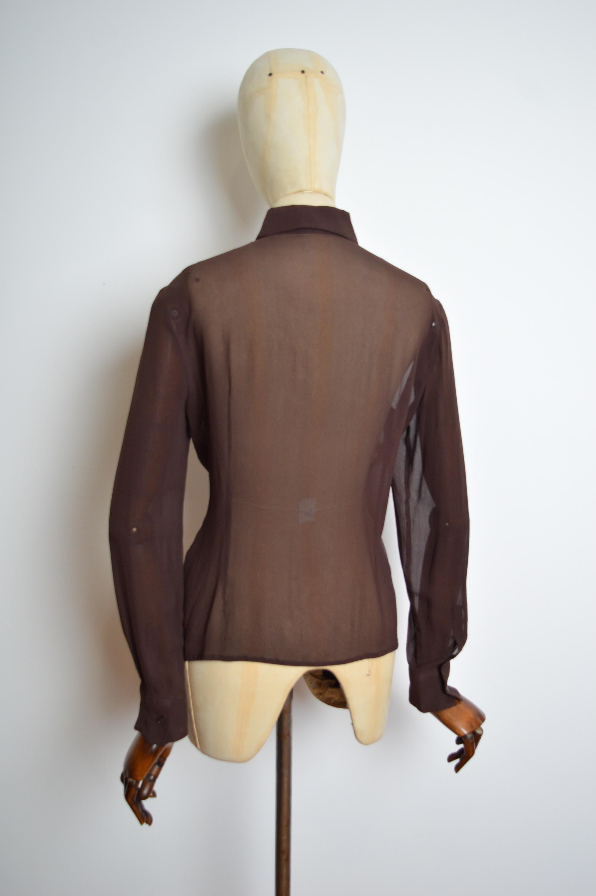 S/S 1999 Dolce & Gabbana Chocolate Brown Silk Sheer Shirt - Button Down Blouse For Sale 3