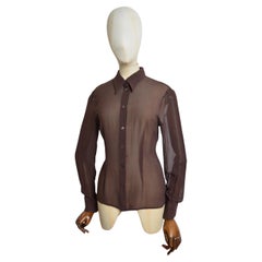 S/S 1999 Dolce & Gabbana Chocolate Brown Silk Sheer Shirt - Button Down Blouse